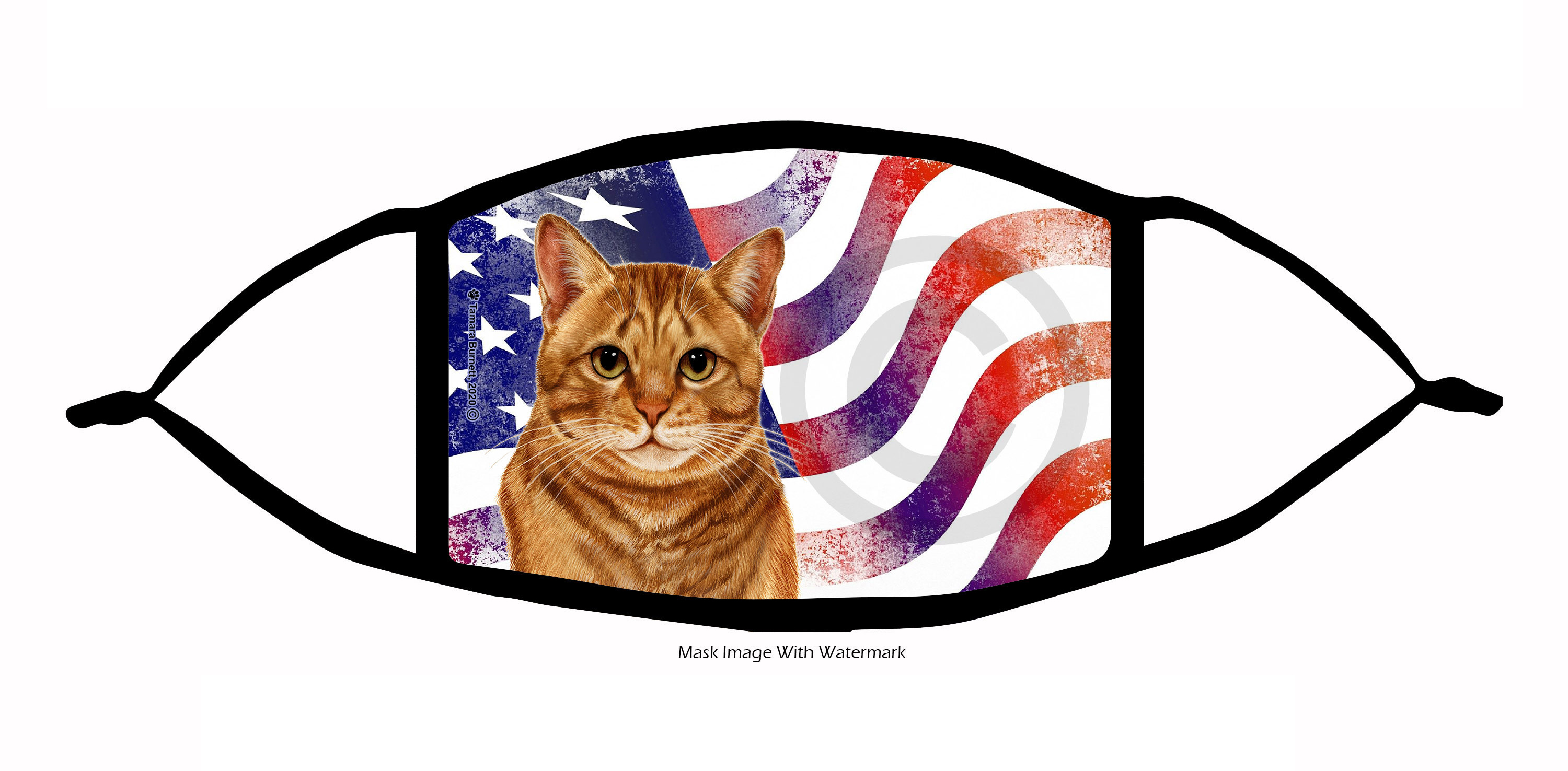 An image of the Domestic Shorthair Cat (Orange Tabby) Patriotic Pups Cloth Face Mask