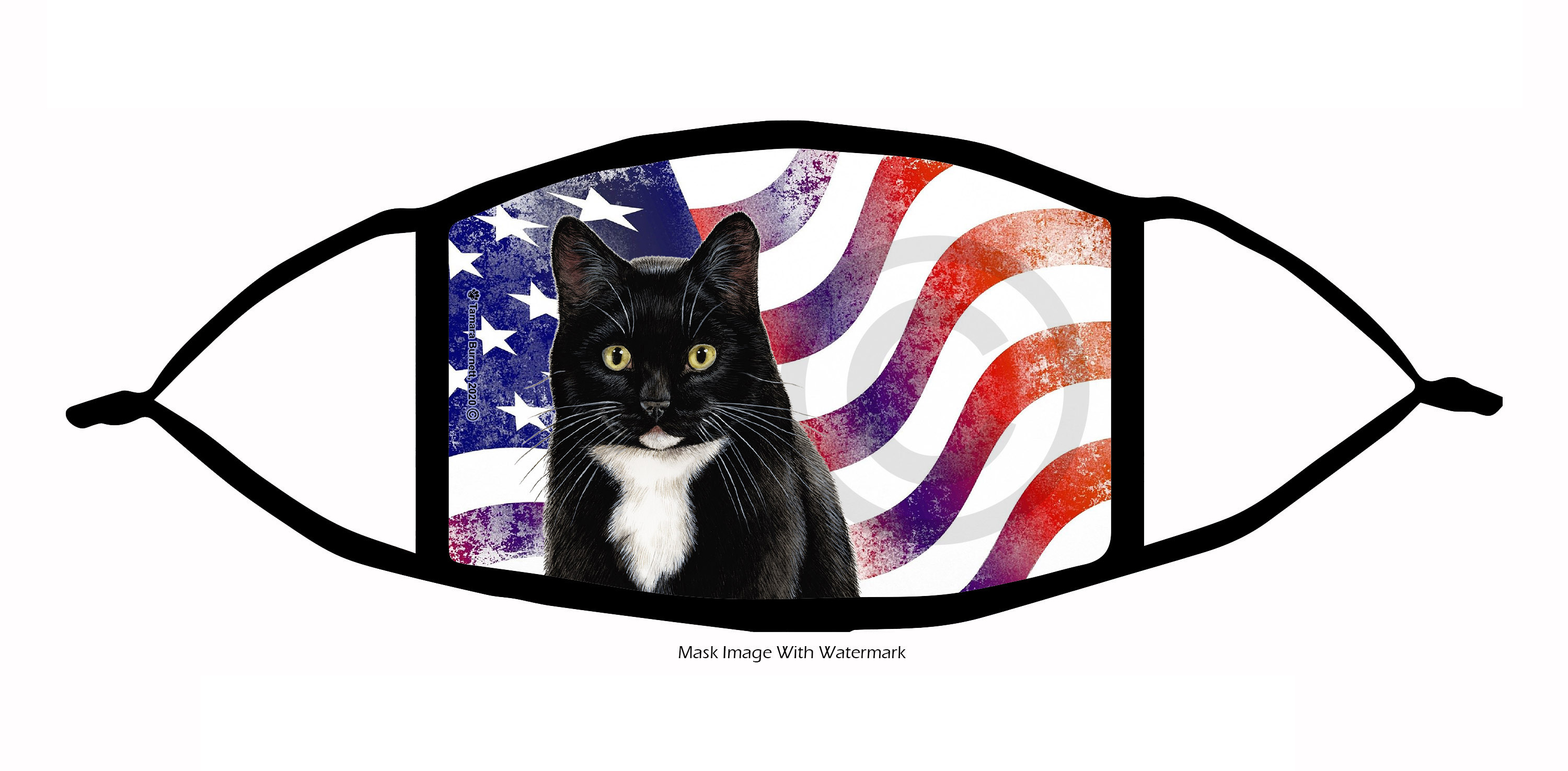 An image of the Domestic Shorthair Cat (Black and White Tuxedo) Patriotic Pups Cloth Face Mask