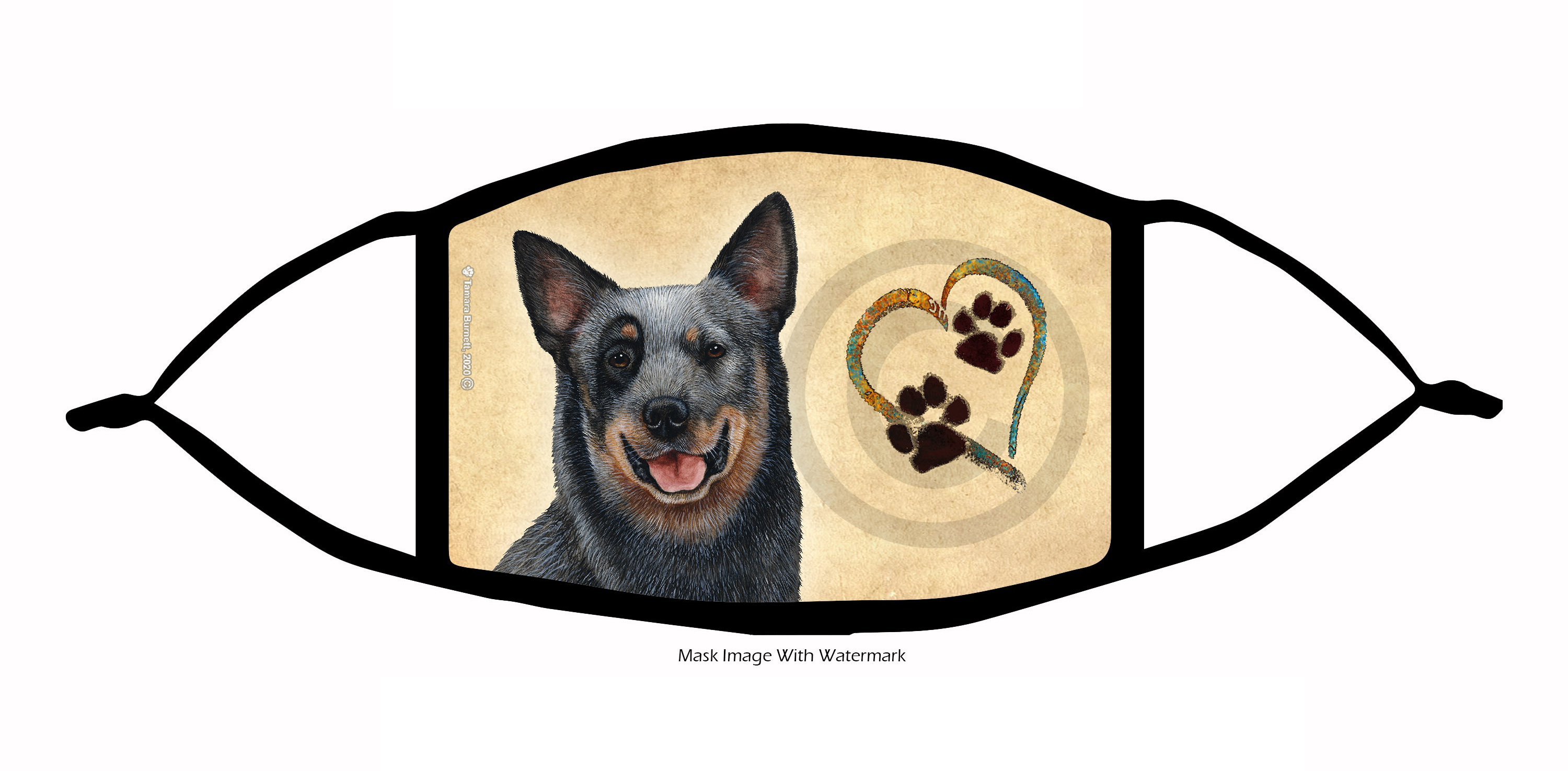 Australian Cattle Dog (Blue Tick) Paws On My Heart Cloth Face Mask image