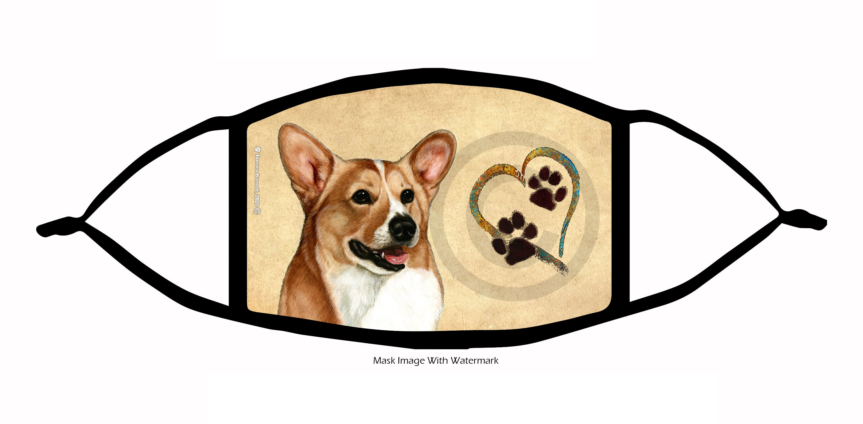 Pembroke Welsh Corgi Fawn and White Paws On My Heart Cloth Face Mask image