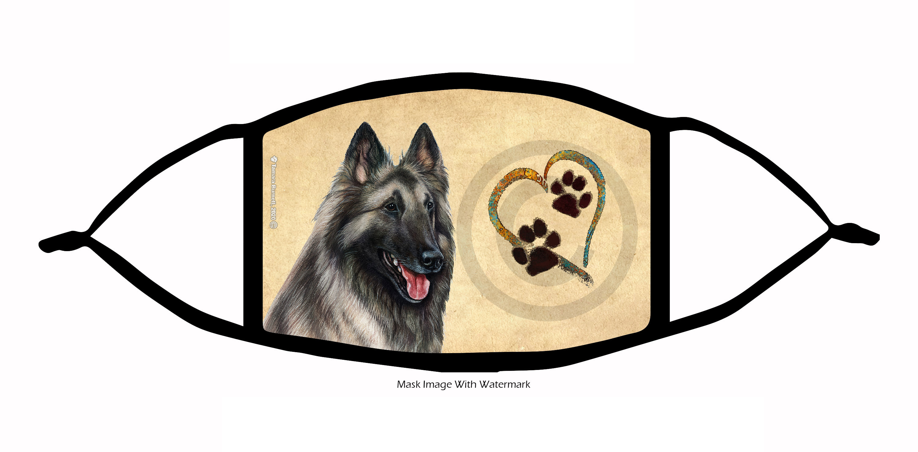 Belgian Tervuren (Grey) Paws On My Heart Cloth Face Mask Image
