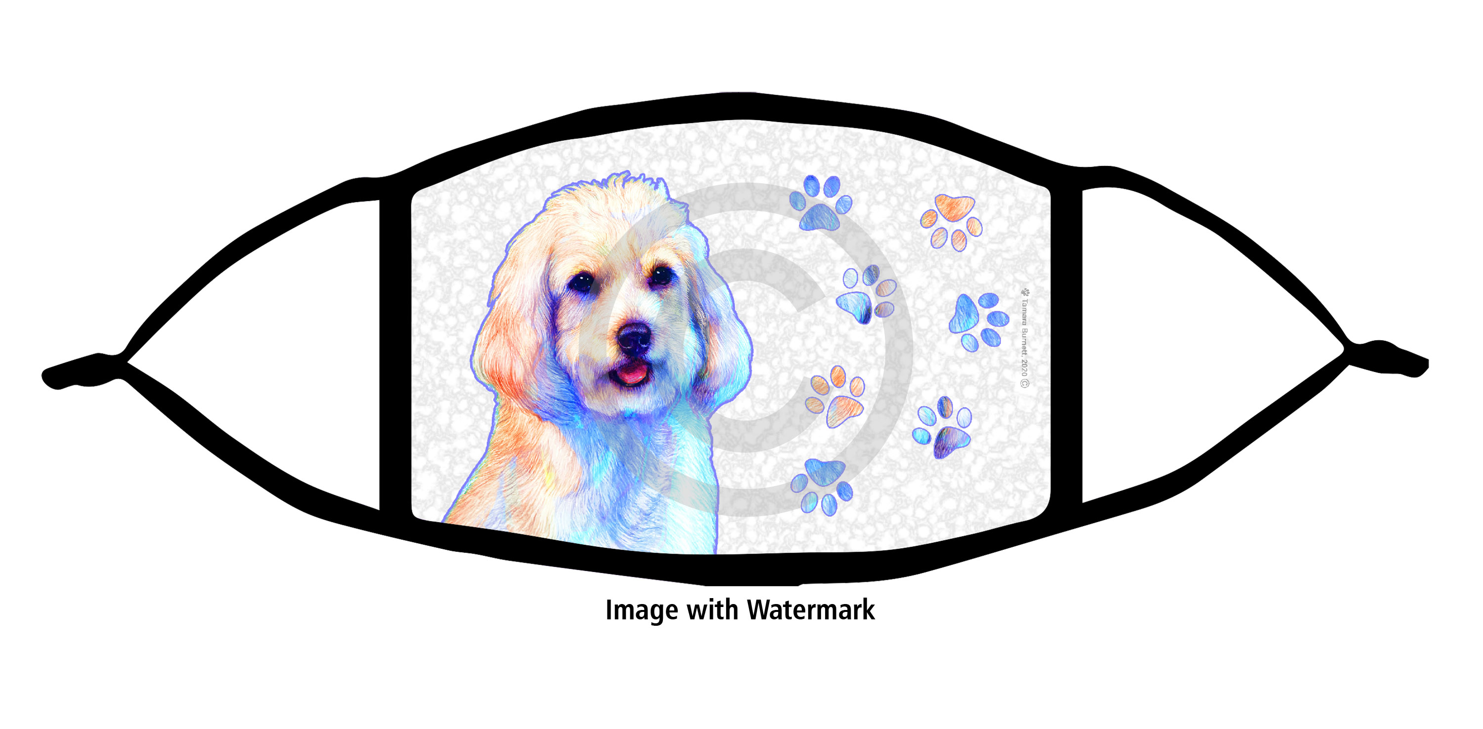Cockapoo White Groovy Paws Cloth Face Mask image