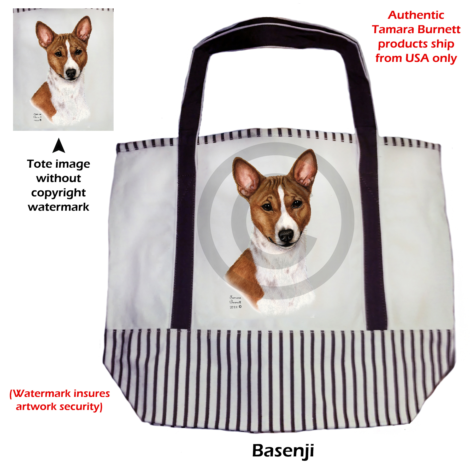 An image of the Basenji Red/White  Tote Bag
