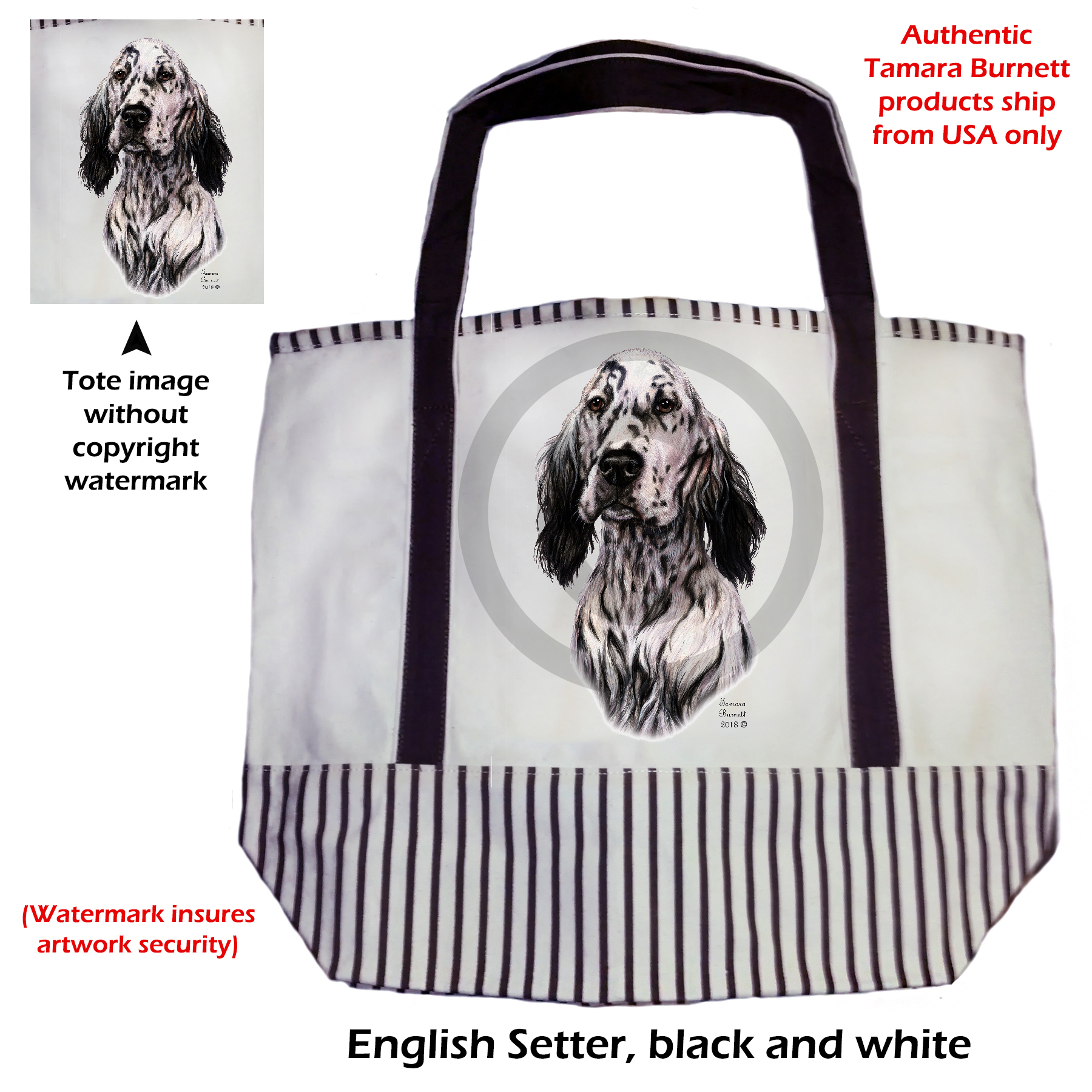 An image of the English Setter Blk/Wht  Tote Bag