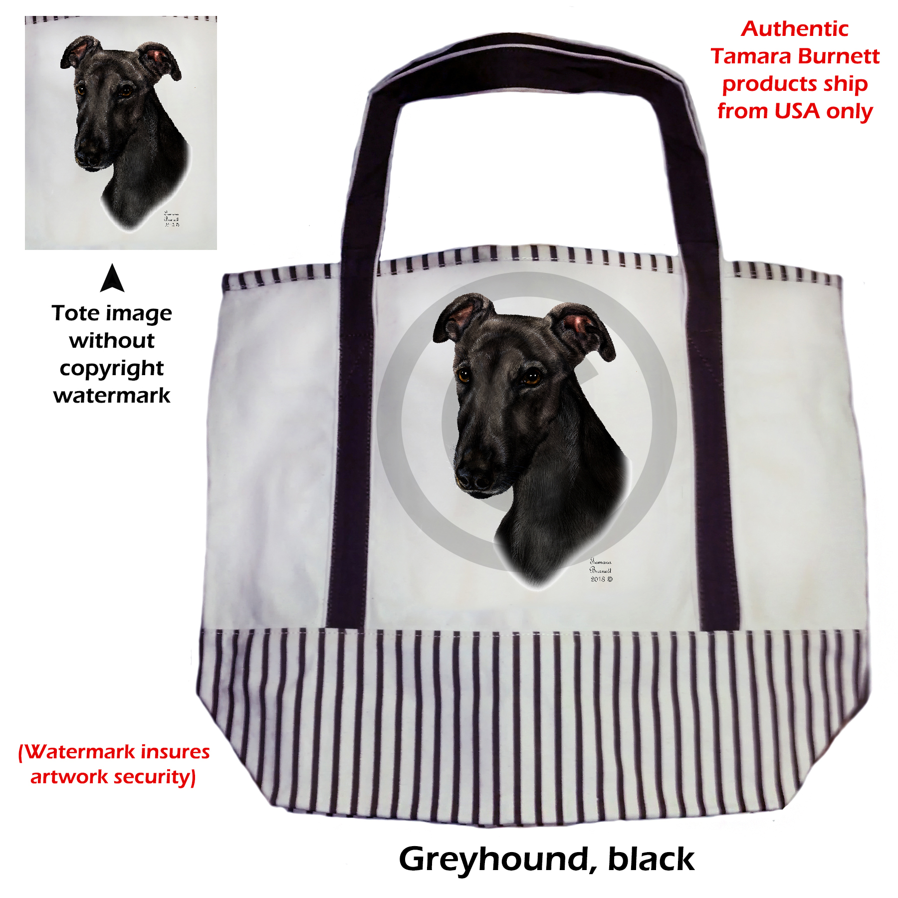 An image of the Greyhound Black  Tote Bag