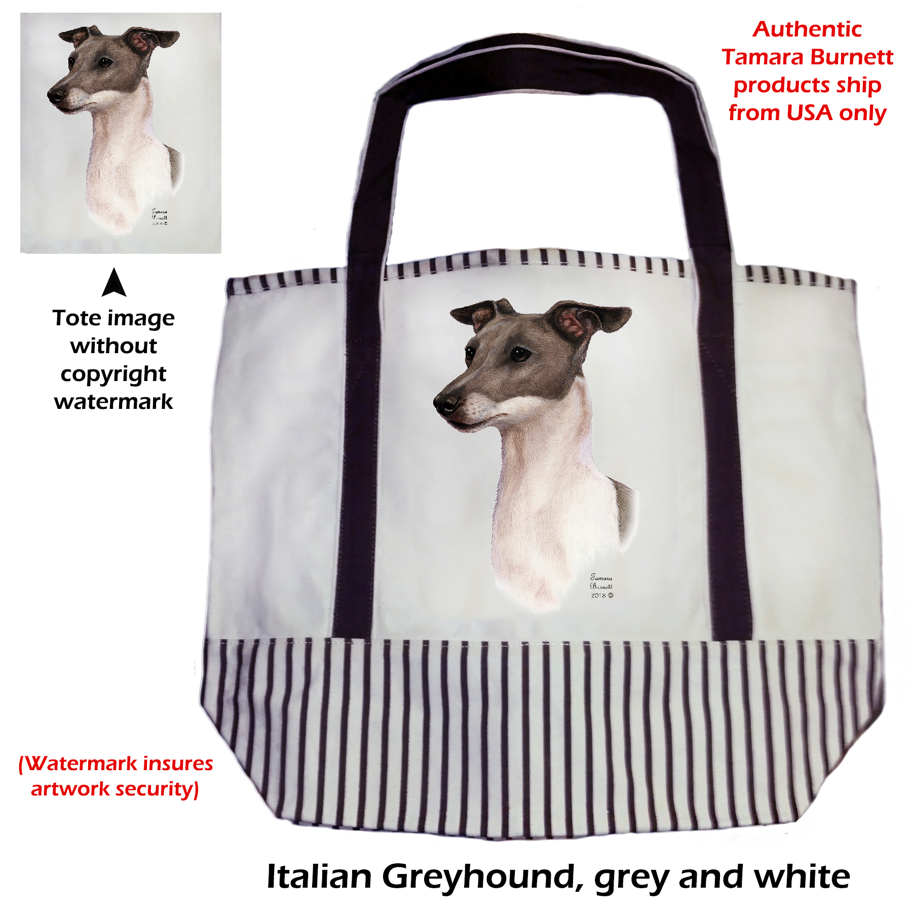 An image of the Italian Greyhound Blue/Wht  Tote Bag