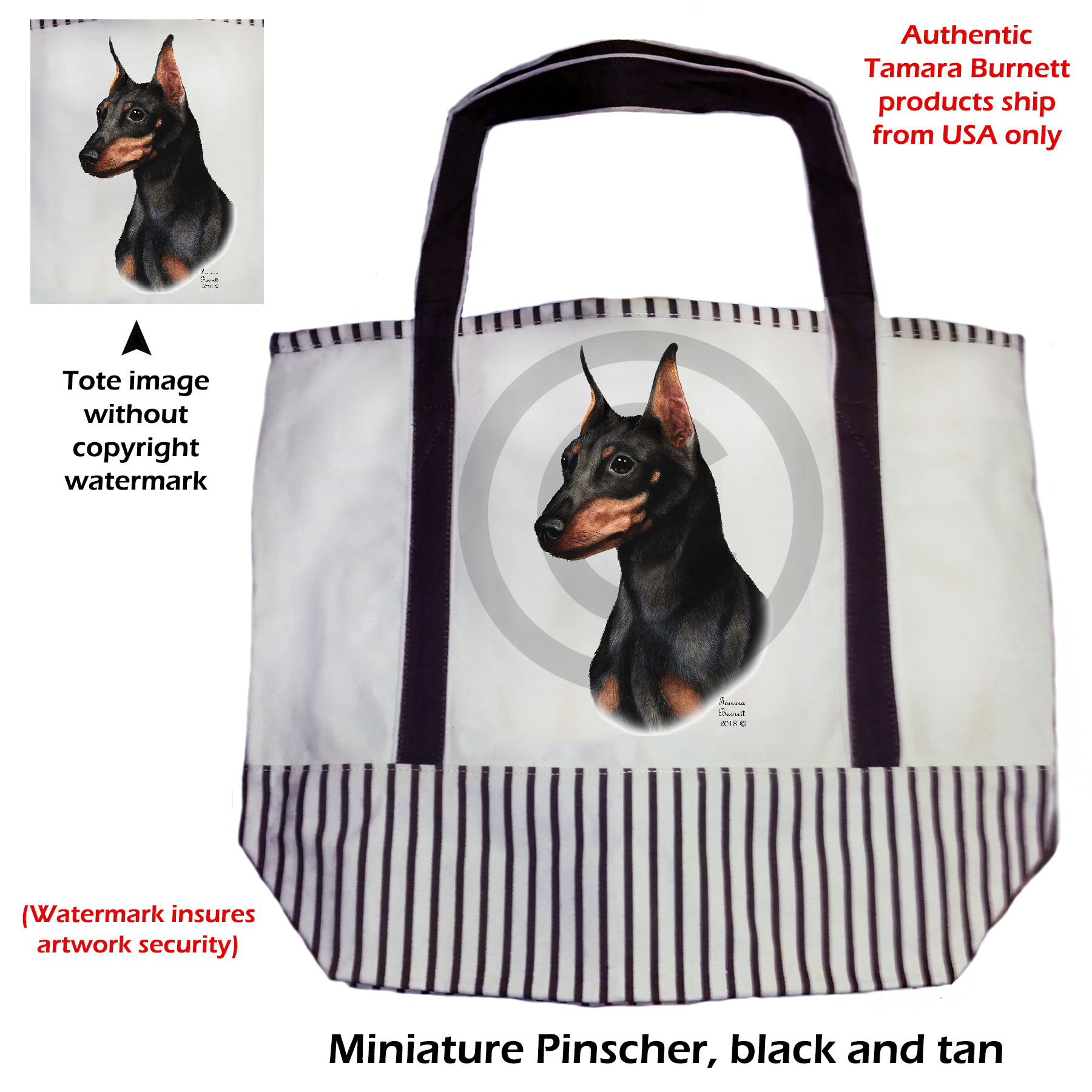 An image of the Min Pin Black/Tan Cropped  Tote Bag