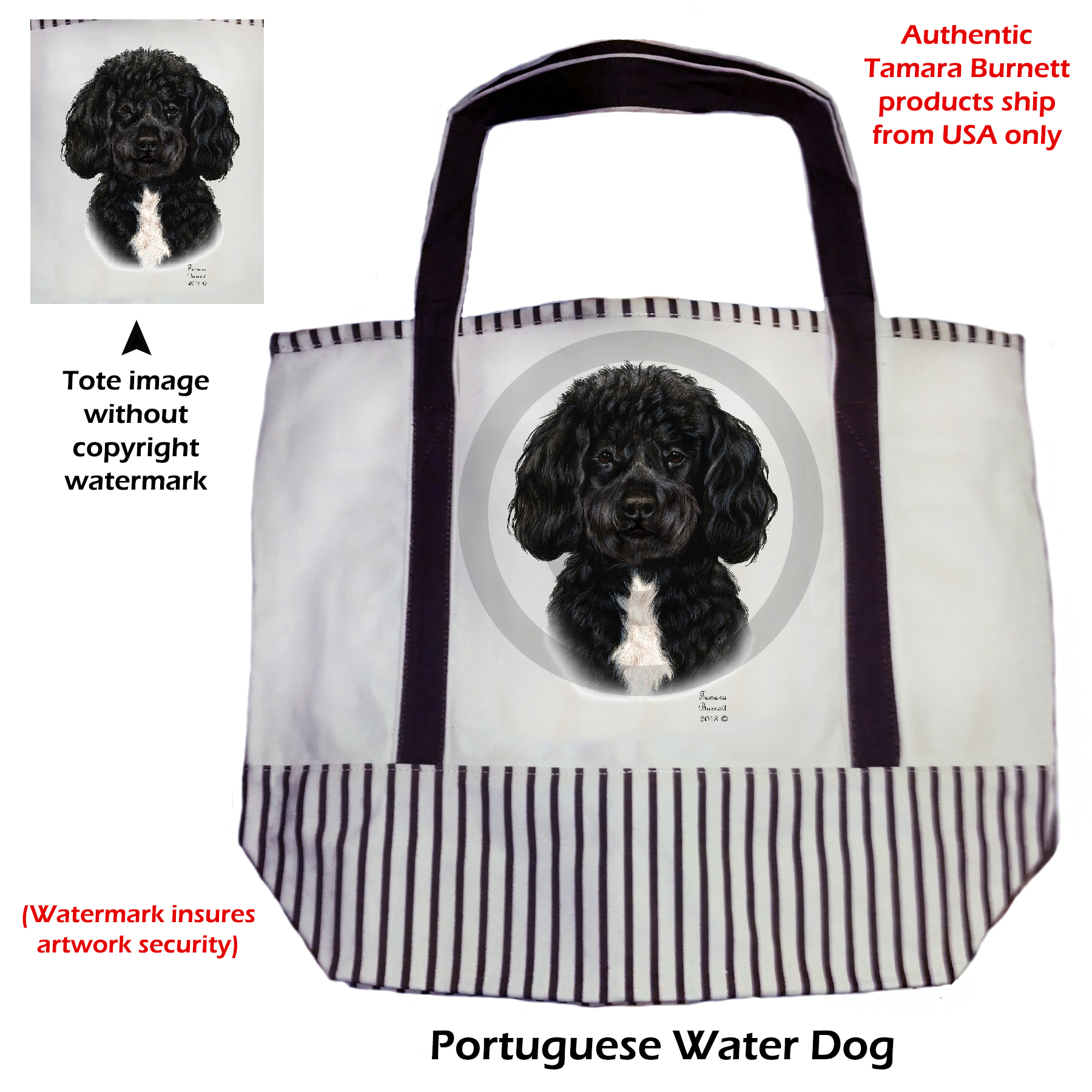 An image of the Portuguese Water Dog Black  Tote Bag