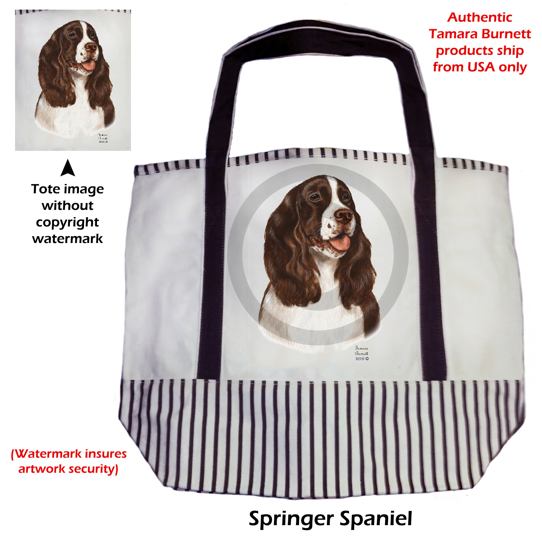 An image of the Springer Spaniel Liver & White  Tote Bag