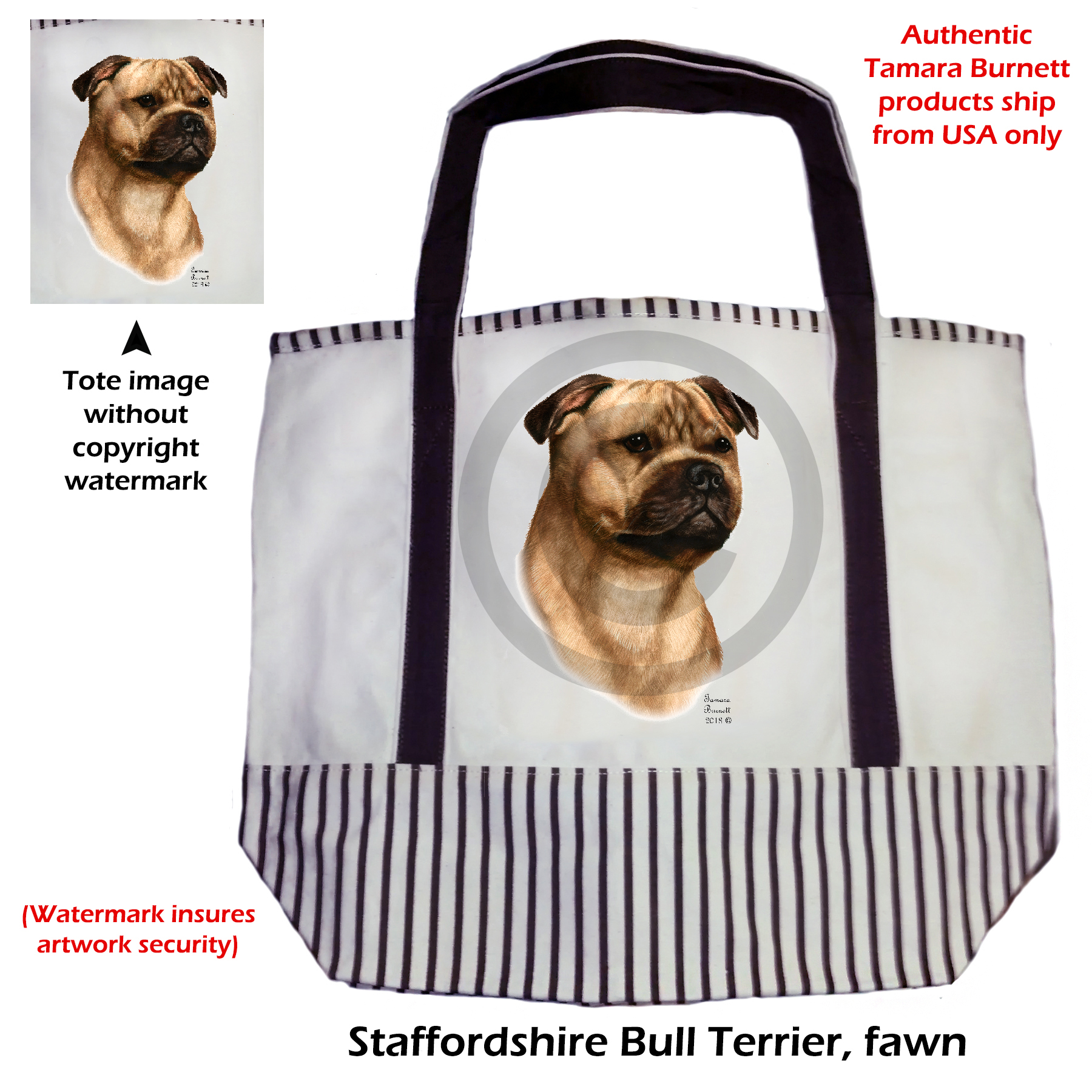 An image of the Staffordshire Terrier Fawn  Tote Bag