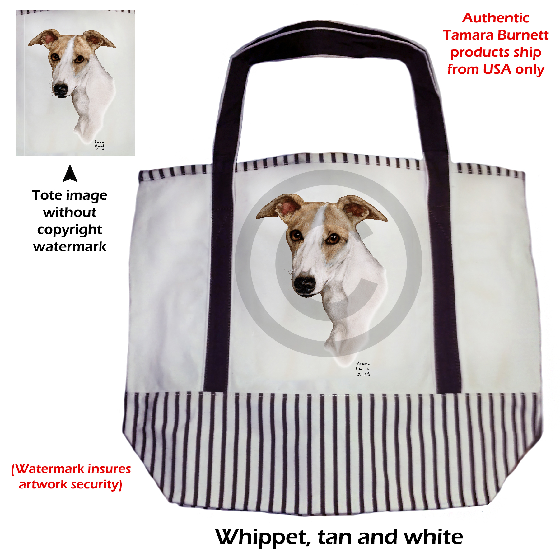 Whippet Tan & White  Tote Bag image