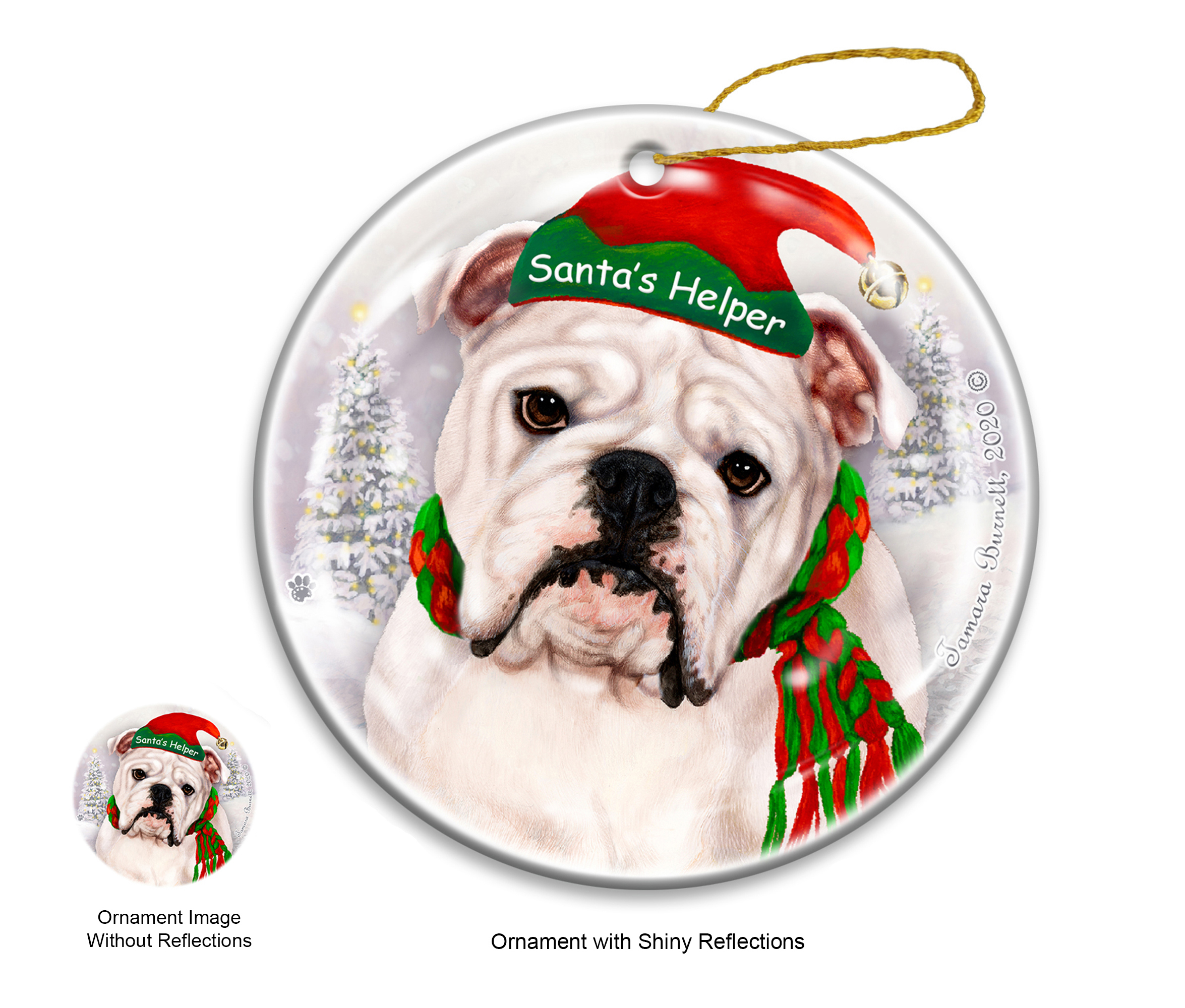 Bulldog White English - Santa's Helper Ornament image