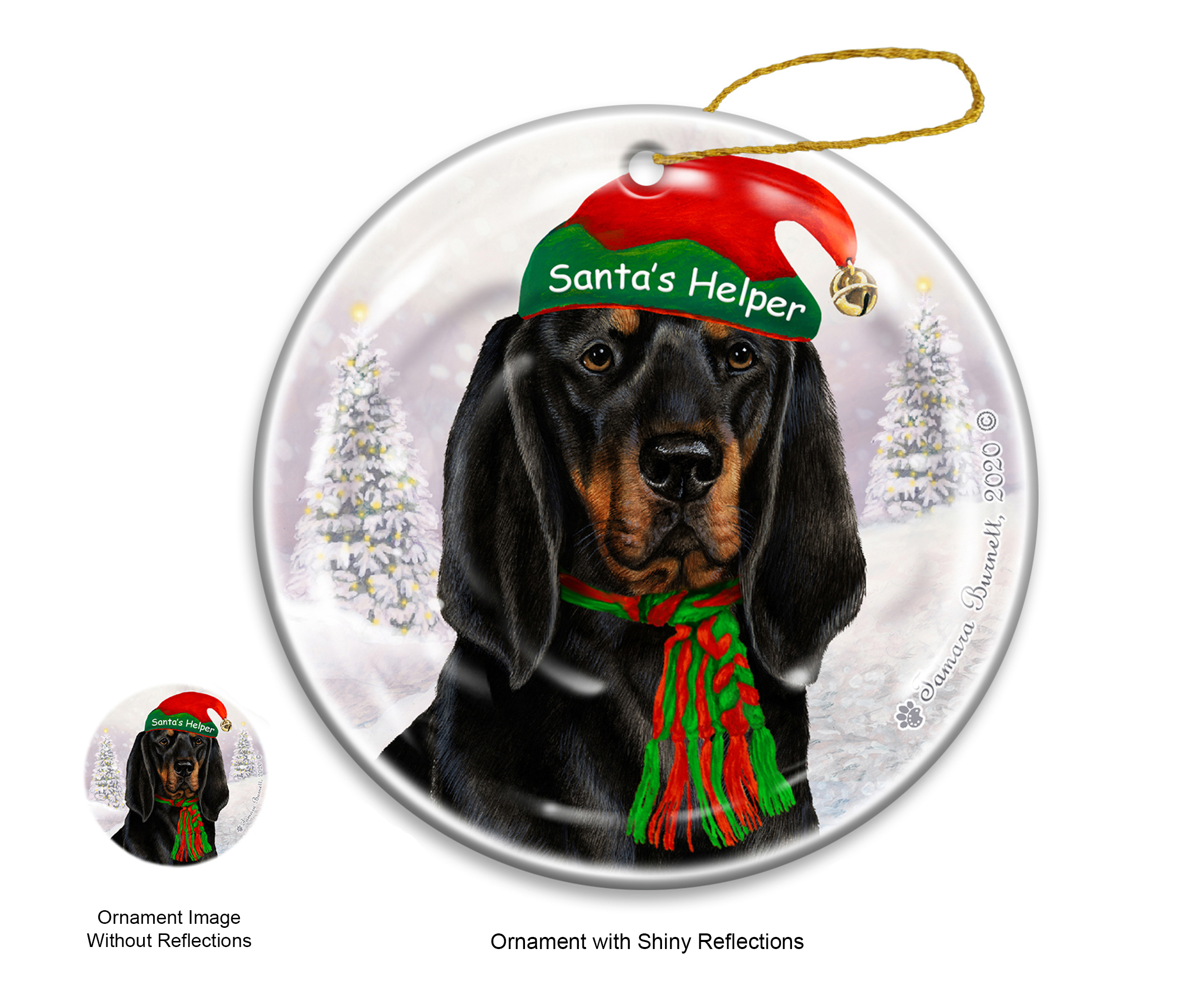 Coonhound Black & Tan - Santa's Helper Ornament Image