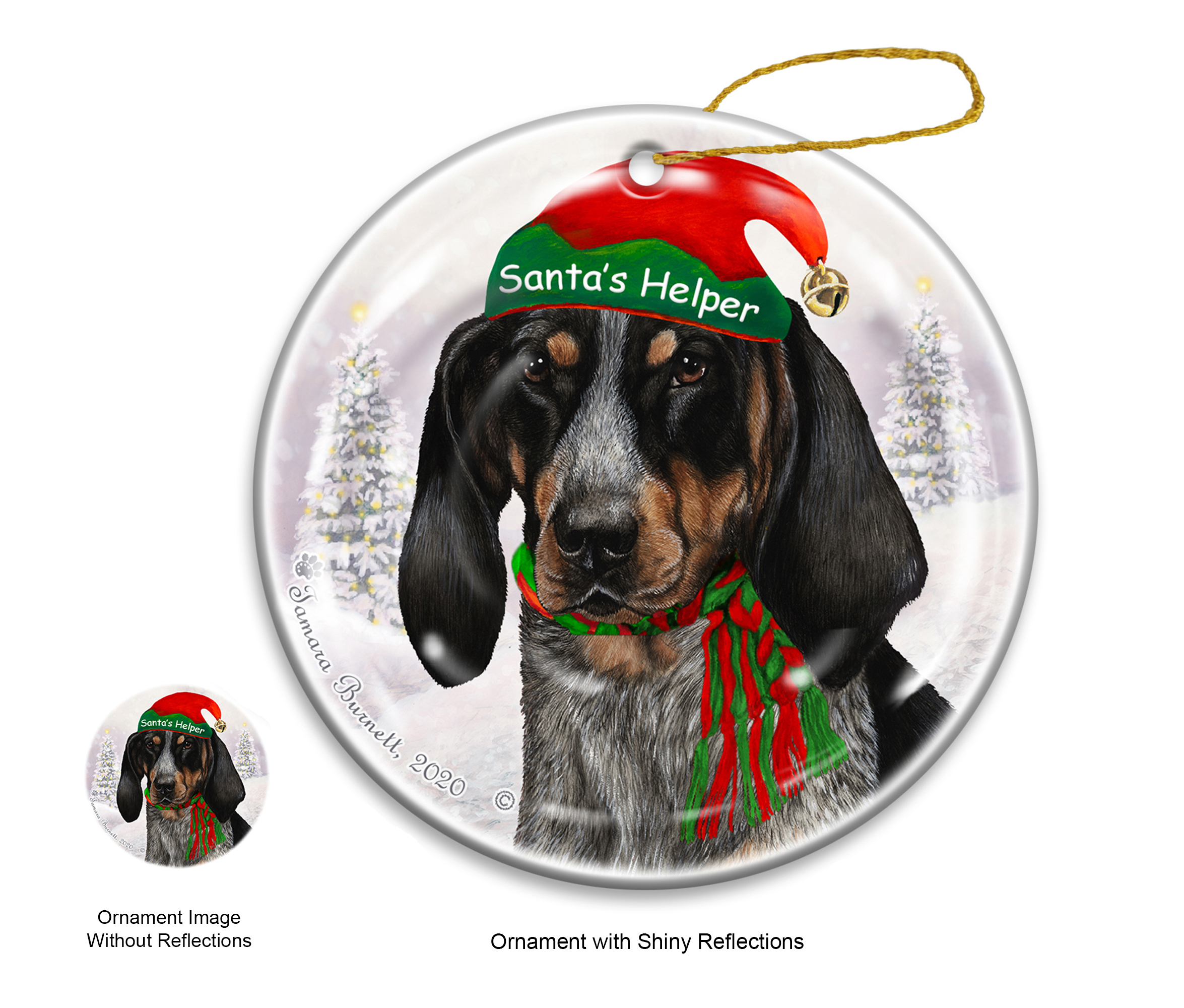 Coonhound Blue Tick - Santa's Helper Ornament Image