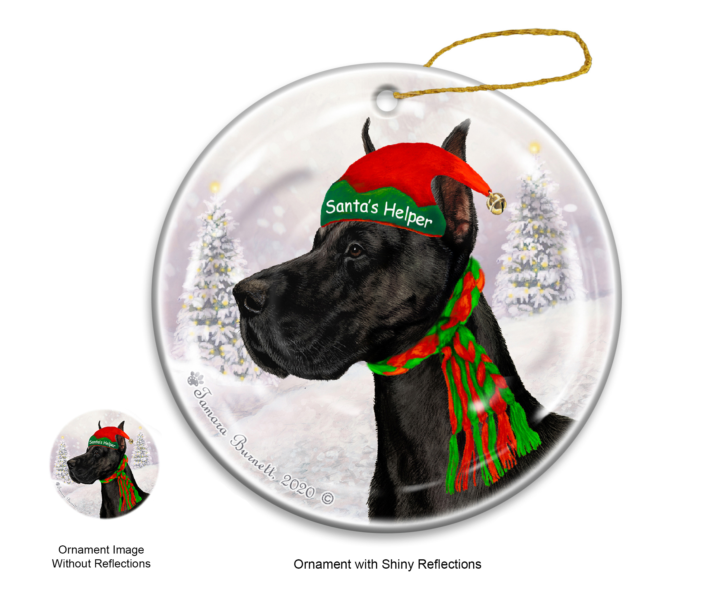 Great Dane Cropped Black - Santa's Helper Ornament Image