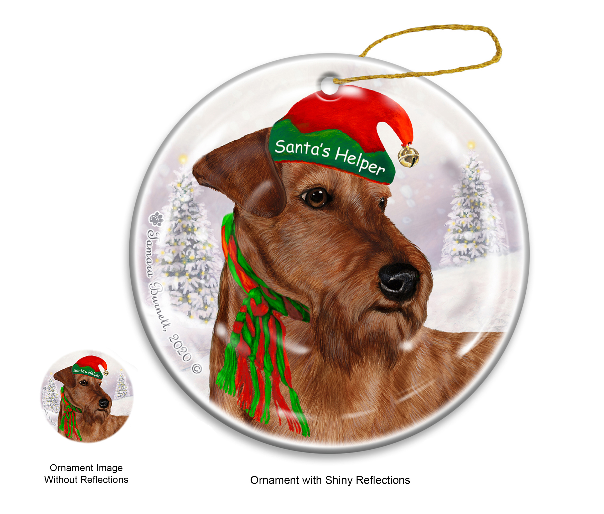 An image of product 11460 Irish Terrier Wheaten - Santa's Helper Ornament