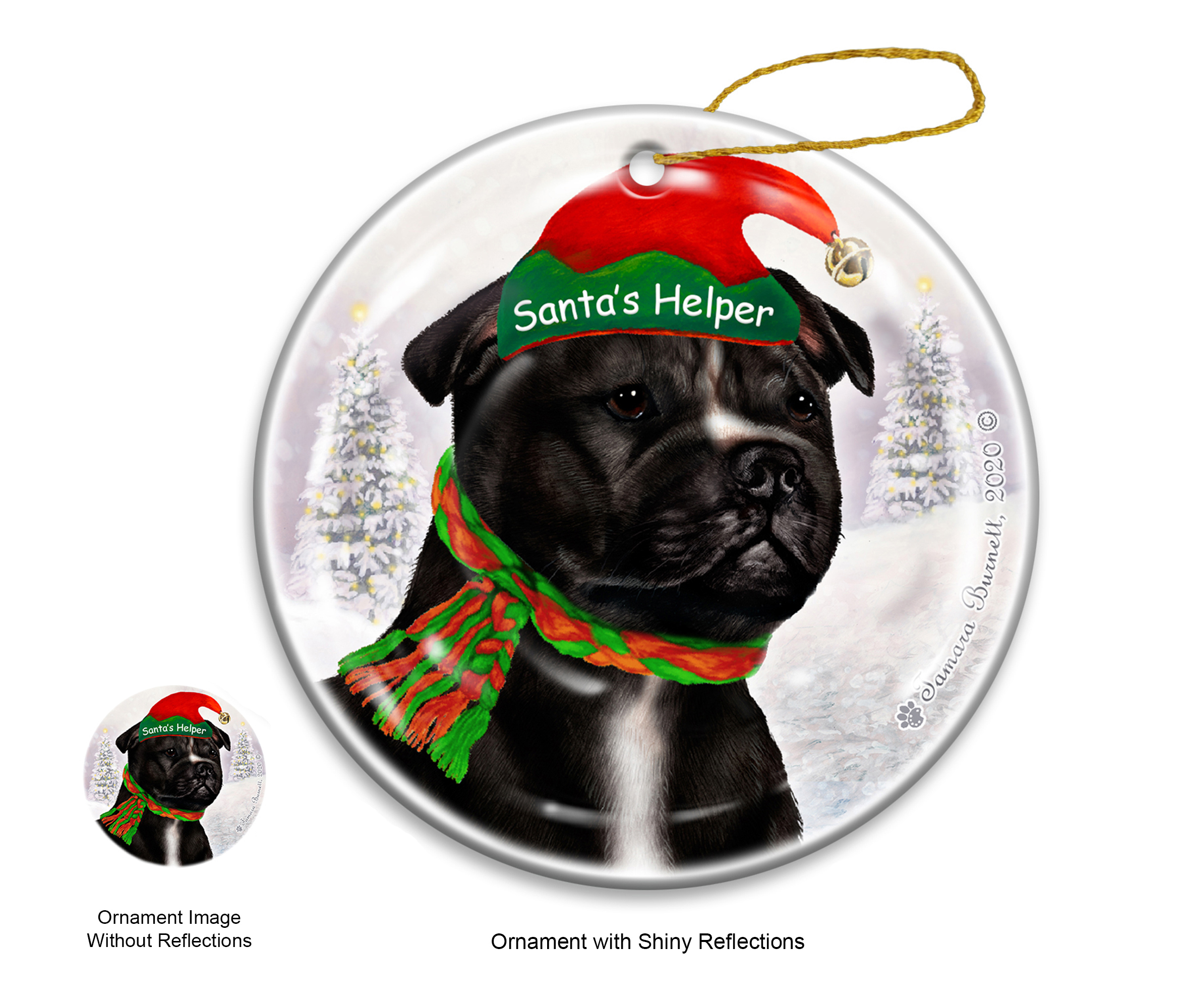 Staffordshire Bull Terr Black & White - Santa's Helper Ornament image