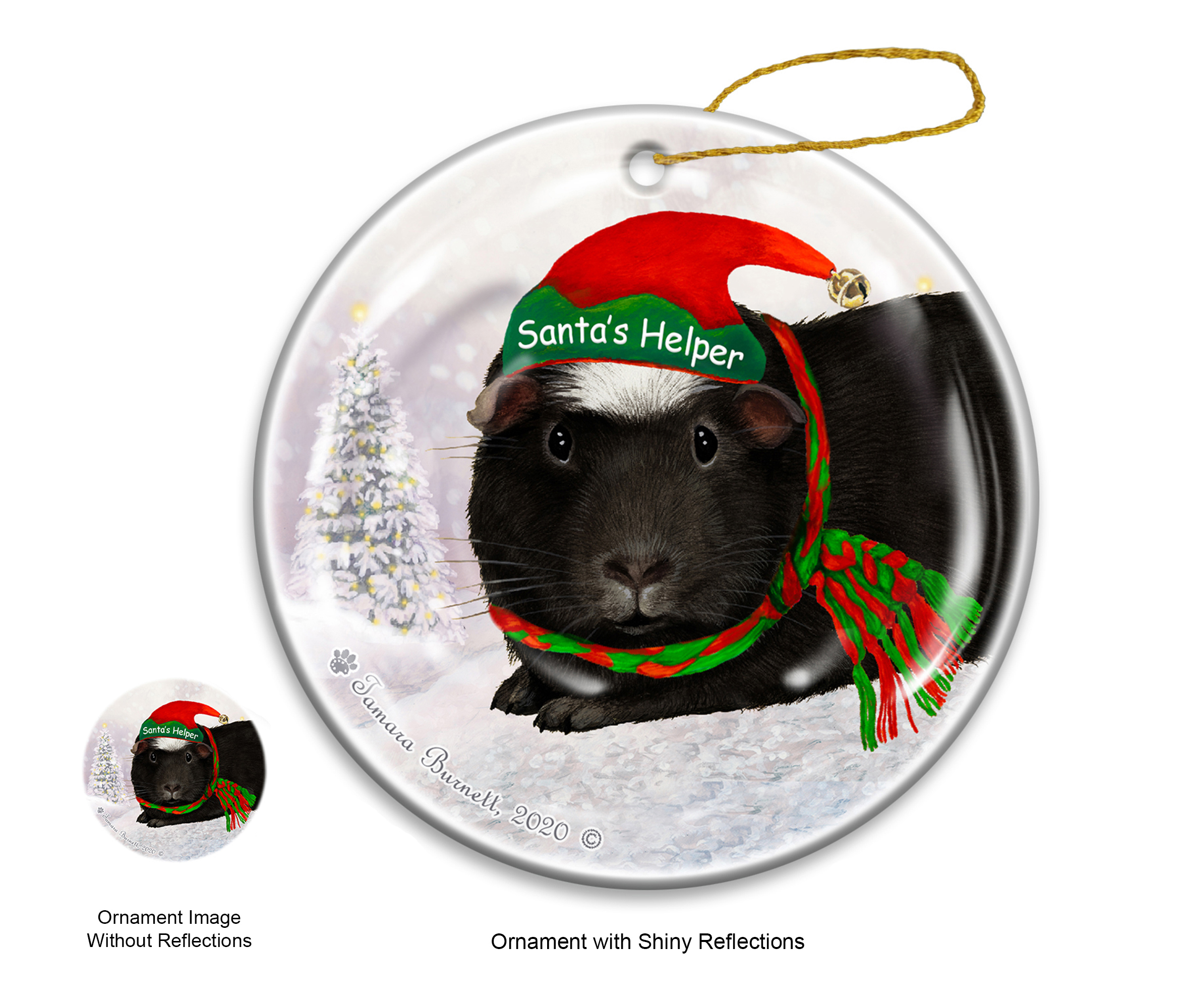 Guinea Pig Chocolate Crested - Santa's Helper Ornament image