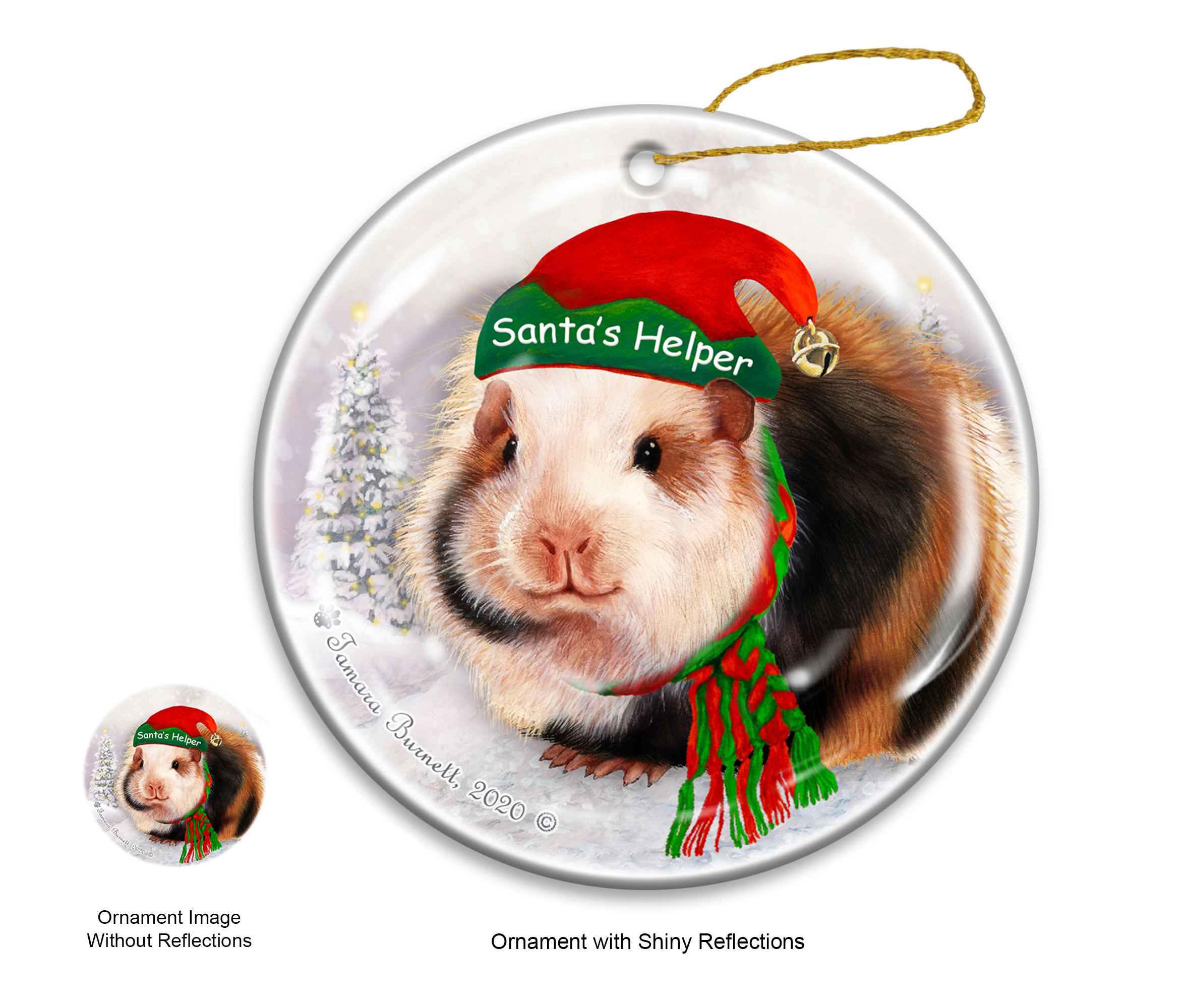 An image of the Guinea Pig Teddy - Santa's Helper Ornament