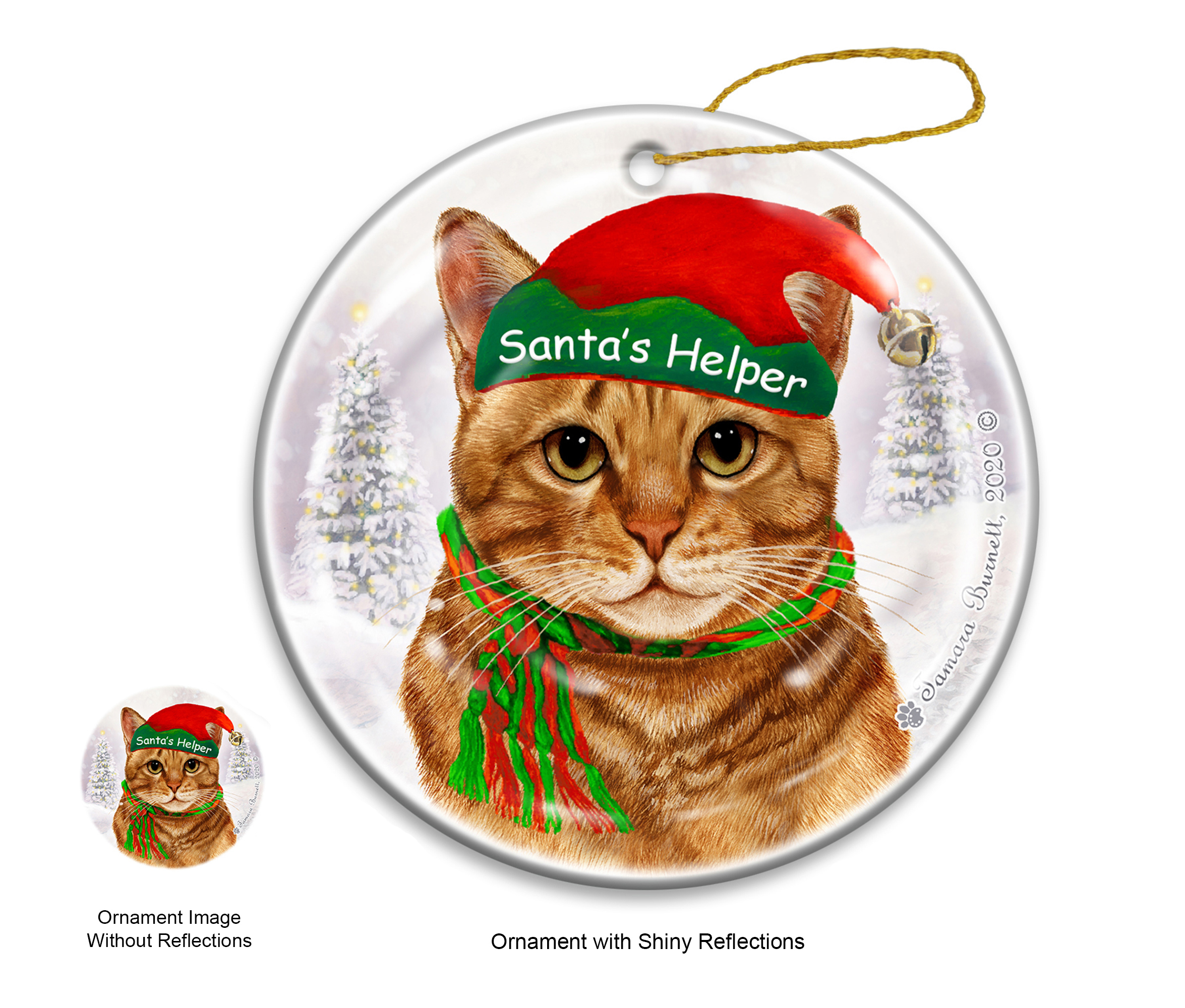 Orange Tabby Cat - Santa's Helper Ornament Image