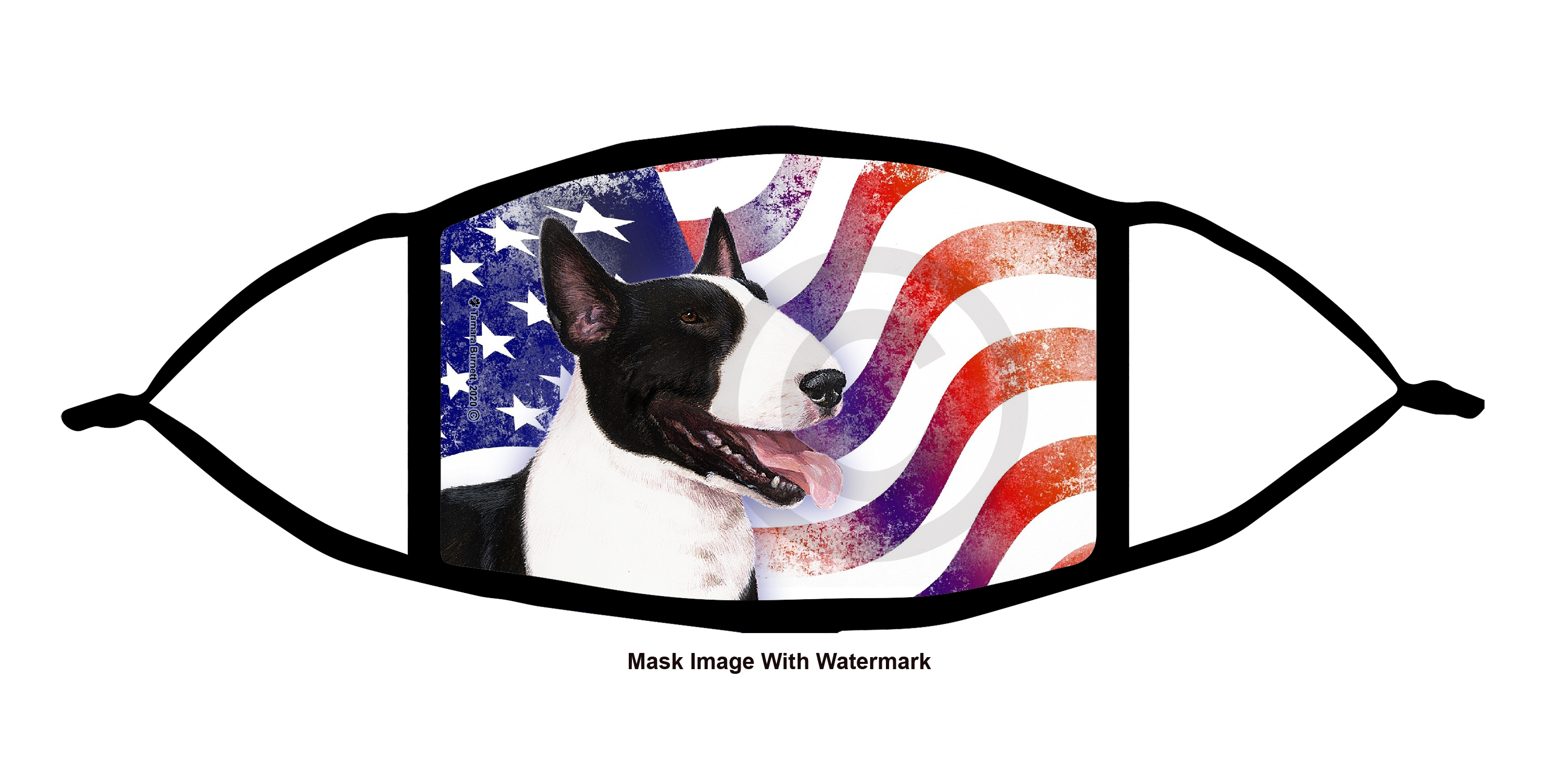 An image of the Bull Terrier (Black and White) Patriotic Pups Cloth Face Mask