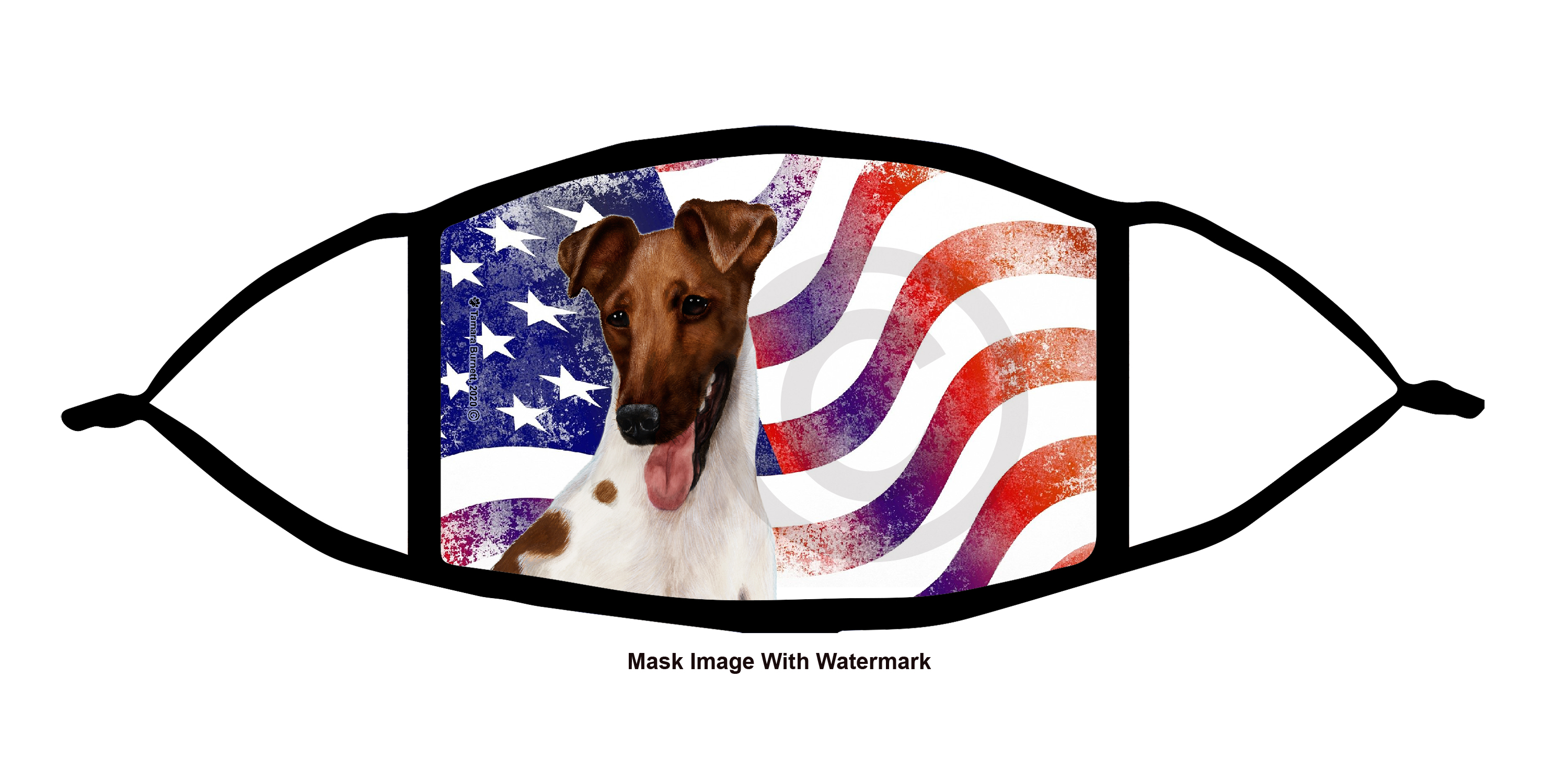 An image of the Fox Terrier (Smooth, Brown and White) Patriotic Pups Cloth Face Mask