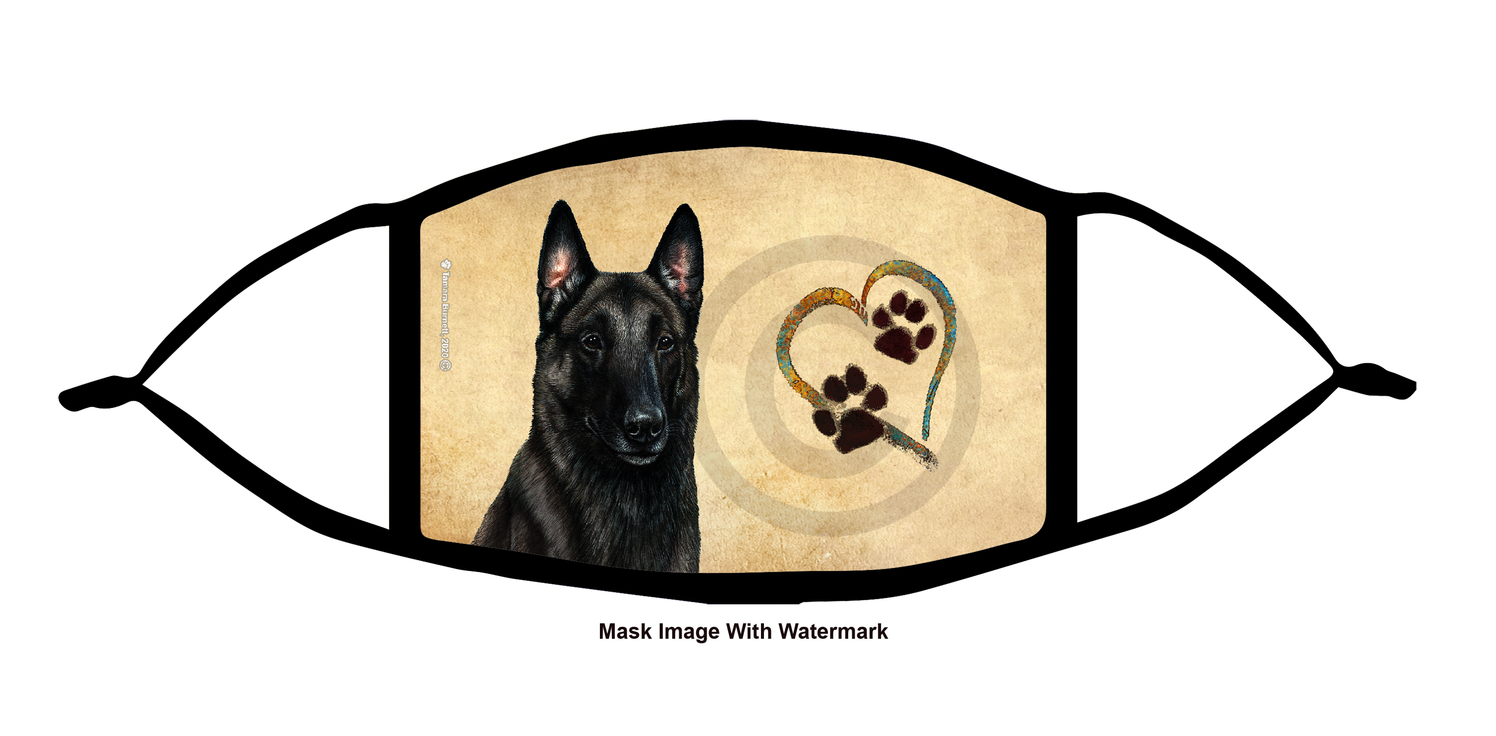 Belgian Malinois (Black) Paws On My Heart Cloth Face Mask image
