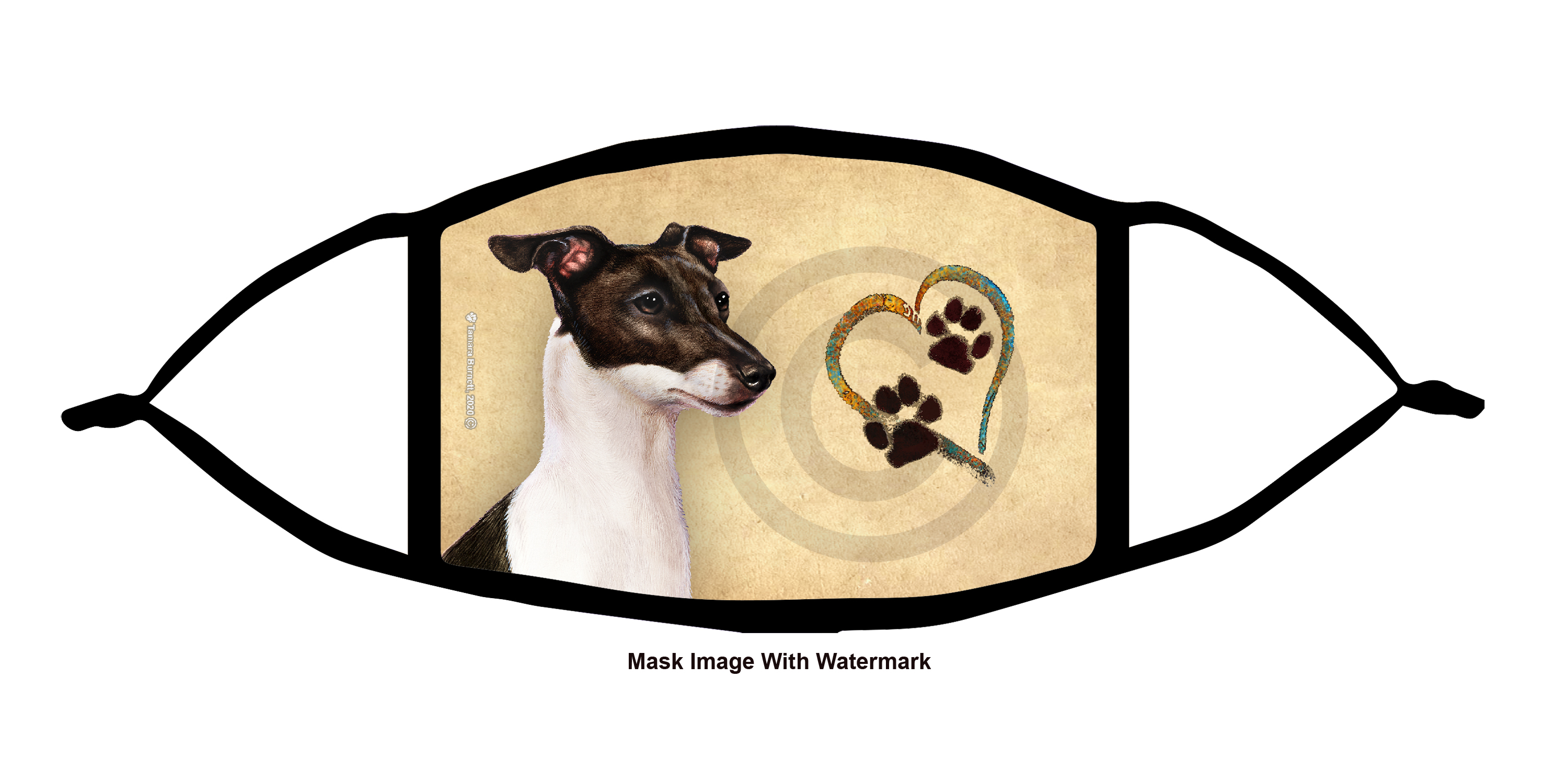 Italian Greyhound (Black and White) Paws On My Heart Cloth Face Mask image