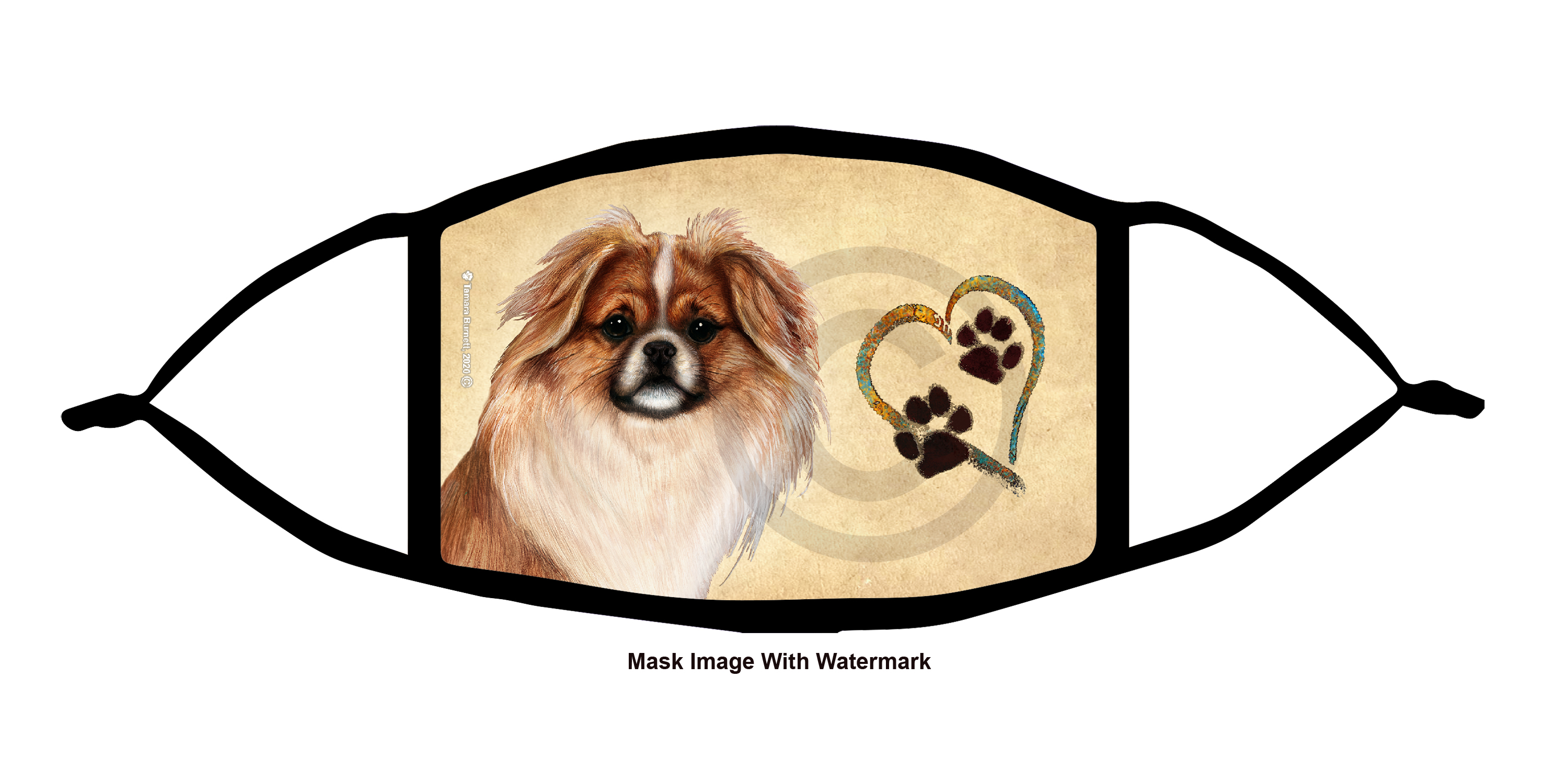 Japanese Chin (Red and White) Paws On My Heart Cloth Face Mask image