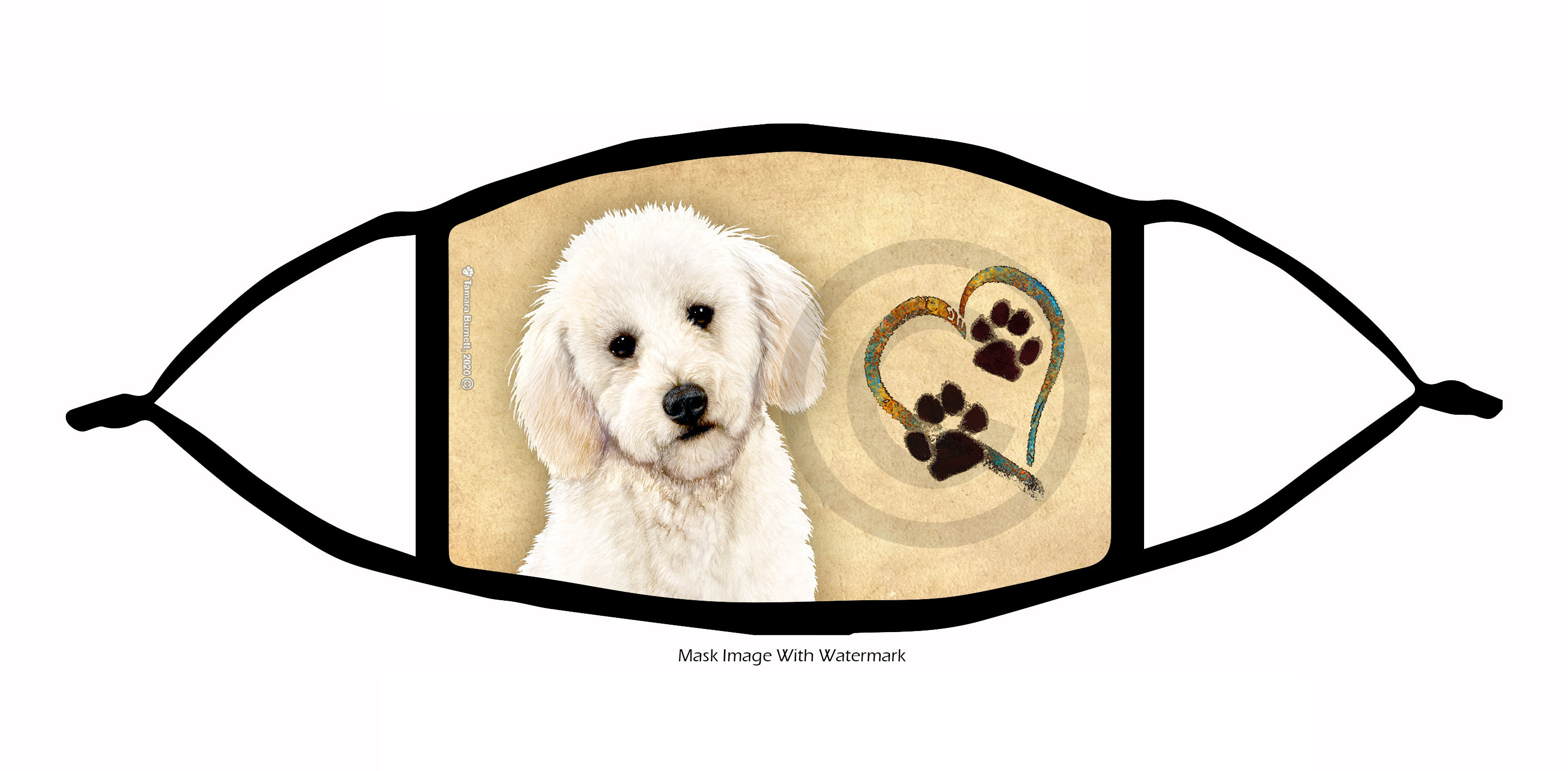 Labradoodle (White) Paws On My Heart Cloth Face Mask Image