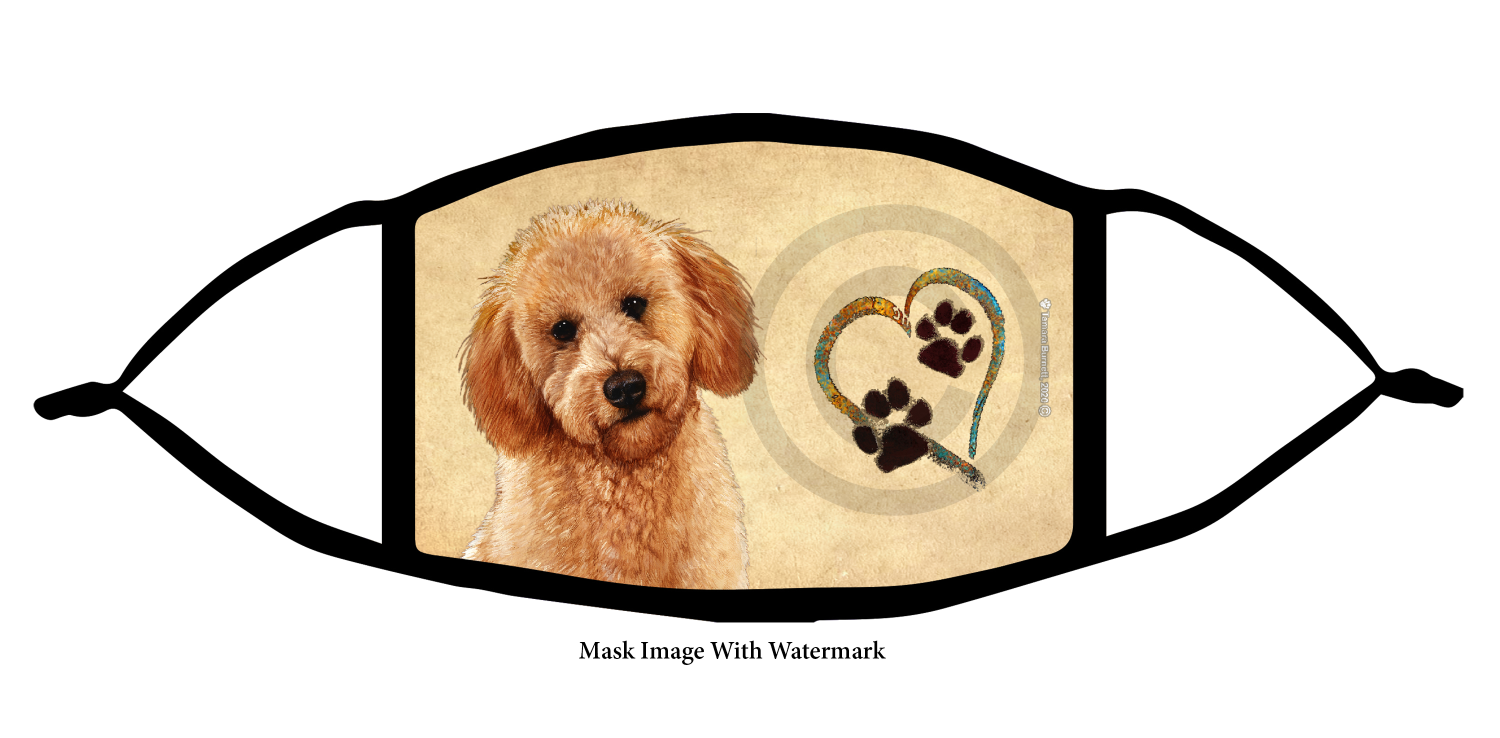 Labradoodle (Red) Paws On My Heart Cloth Face Mask Image