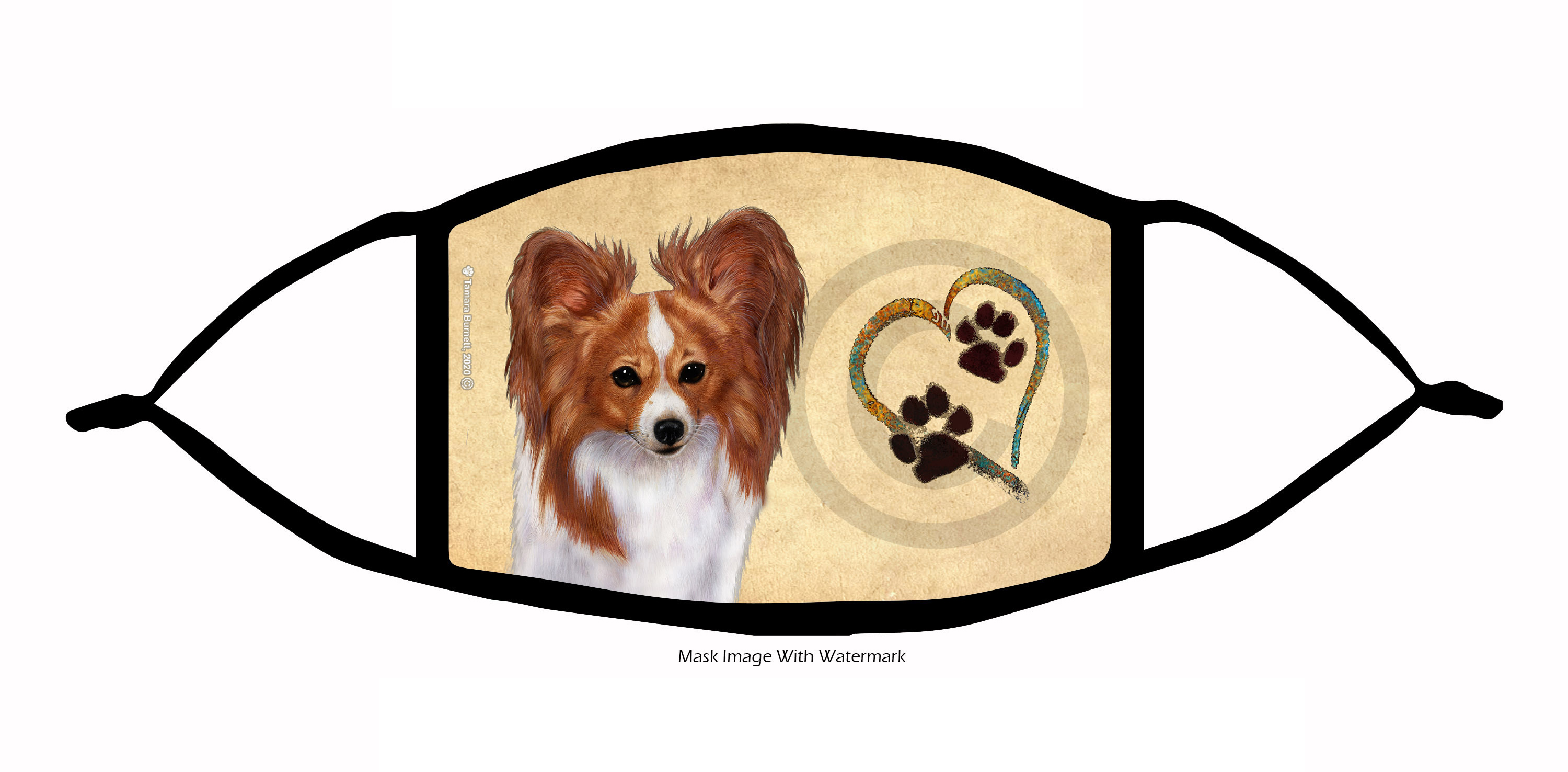Papillon (Red and White) Paws On My Heart Cloth Face Mask Image