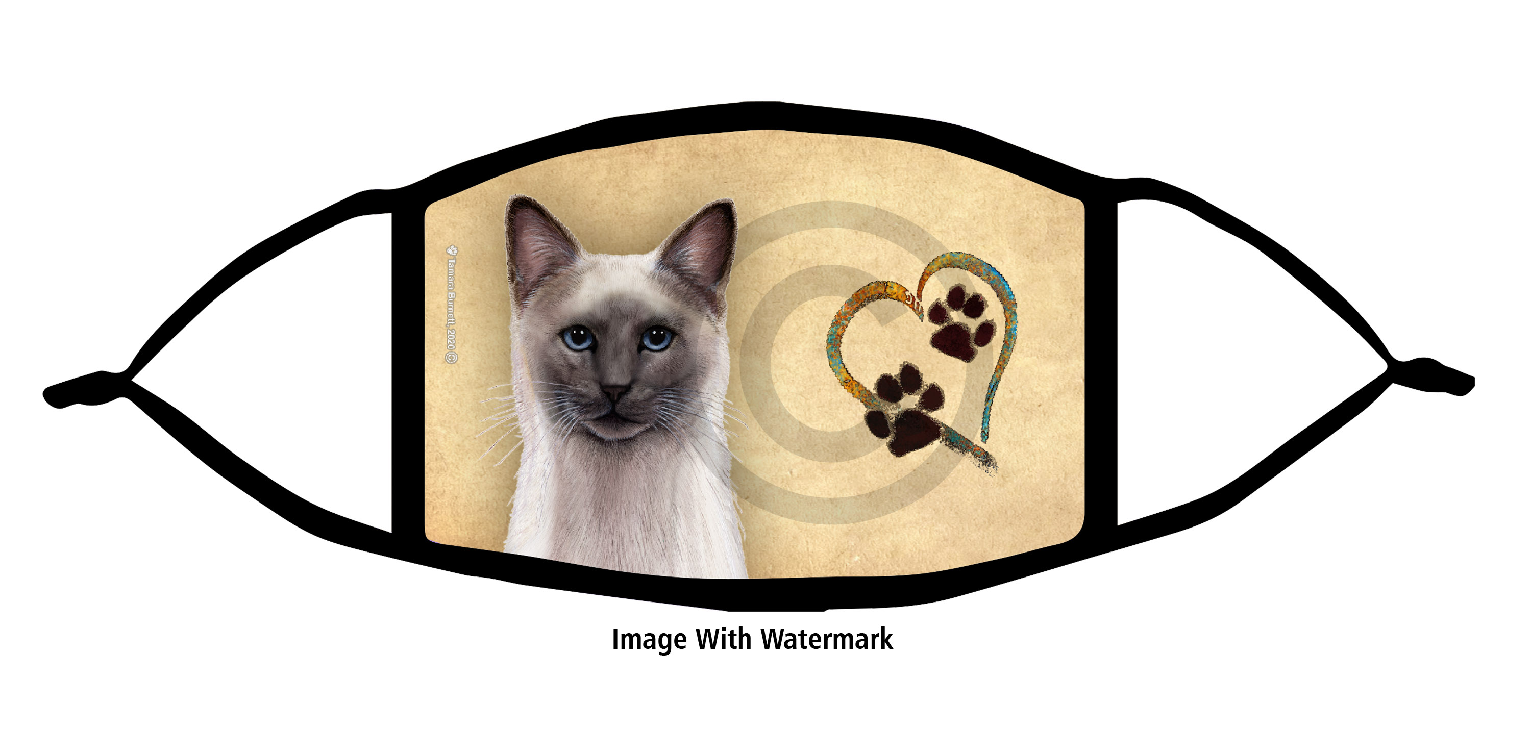 Siamese (Blue point) Paws On My Heart Cloth Face Mask Image