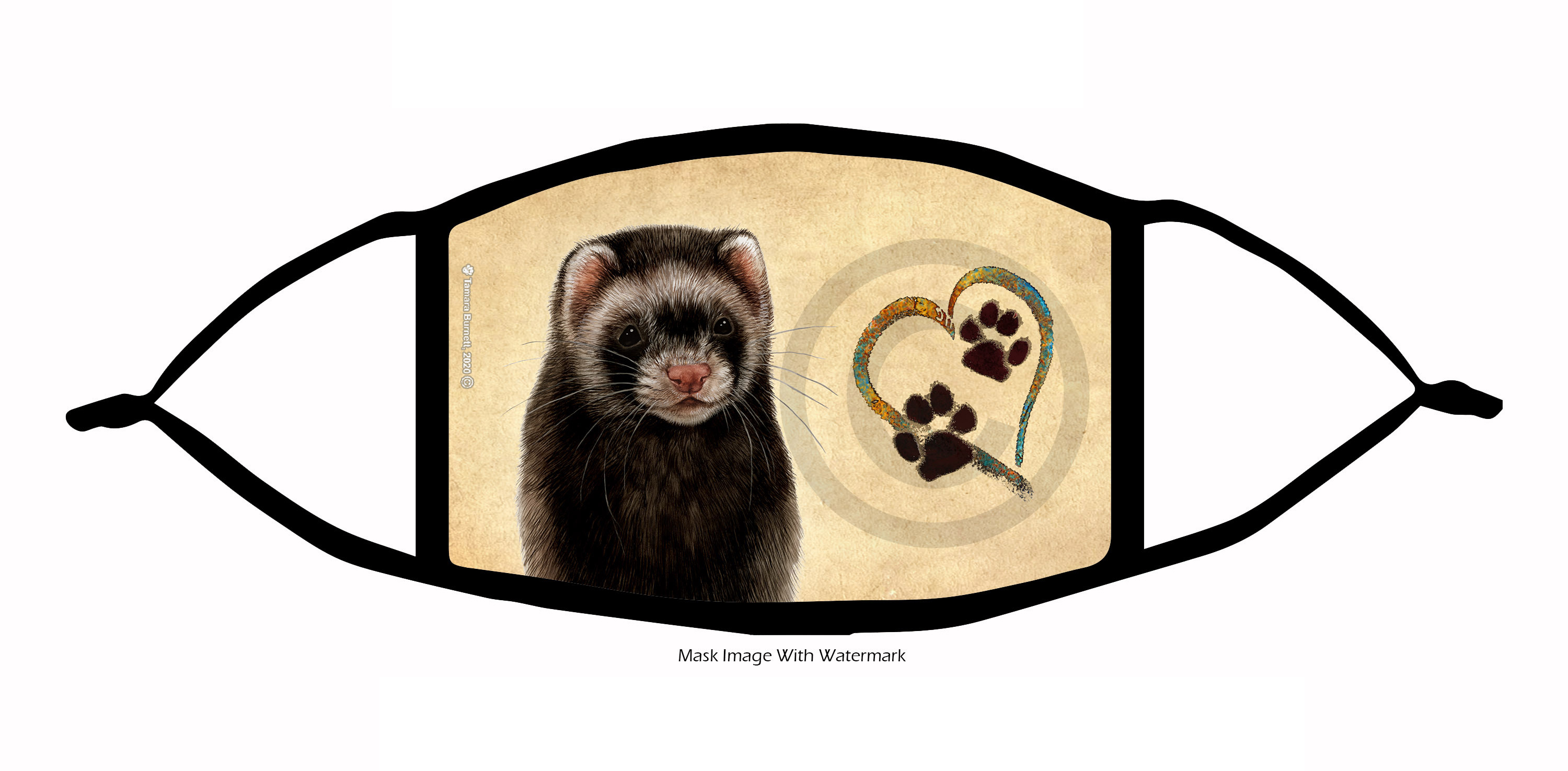 An image of product 12048 Ferret Black Sable Paws On My Heart Cloth Face Mask