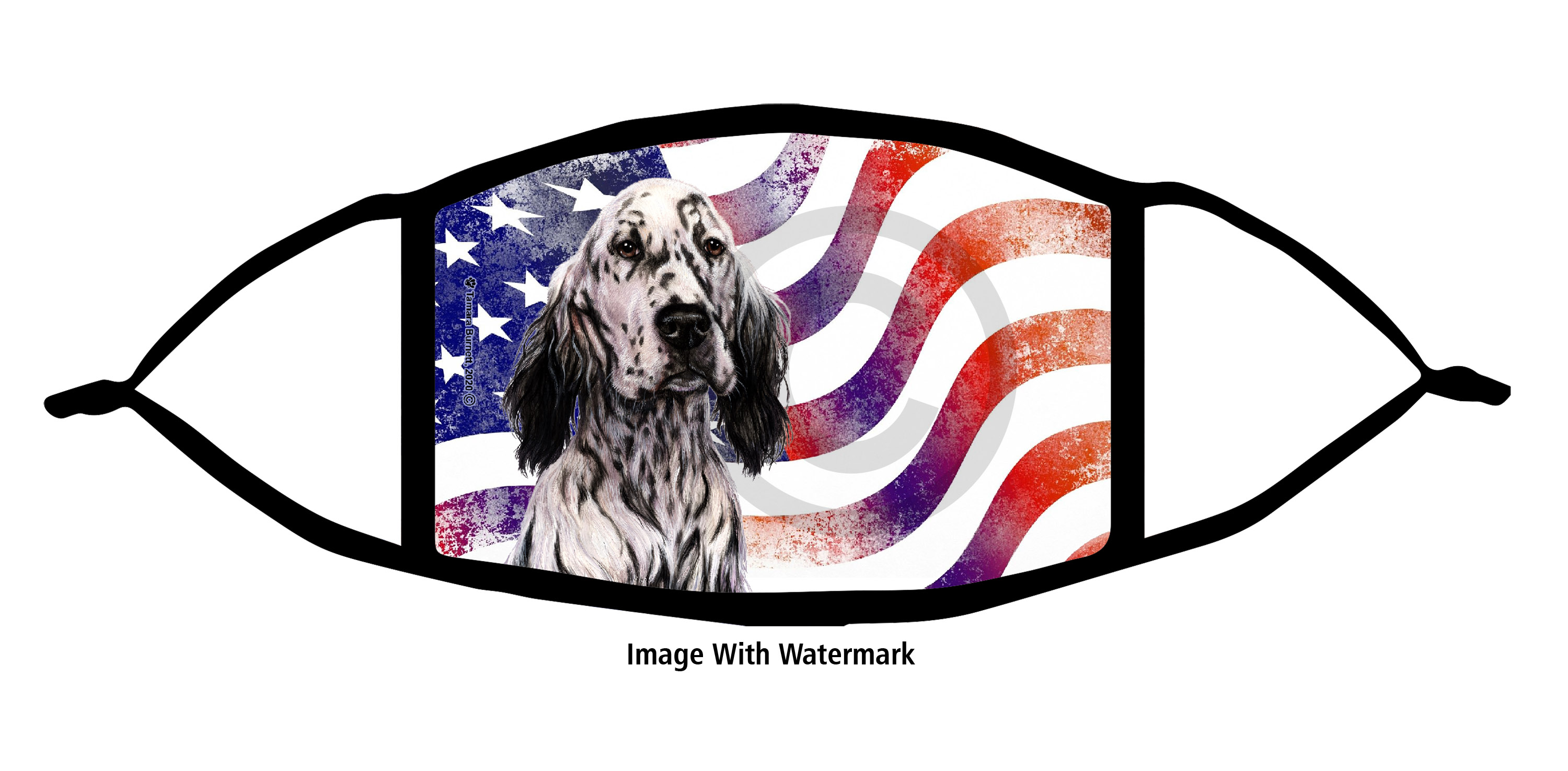 An image of product 12077 English Setter (Black and White) Patriotic Pups Cloth Face Mask