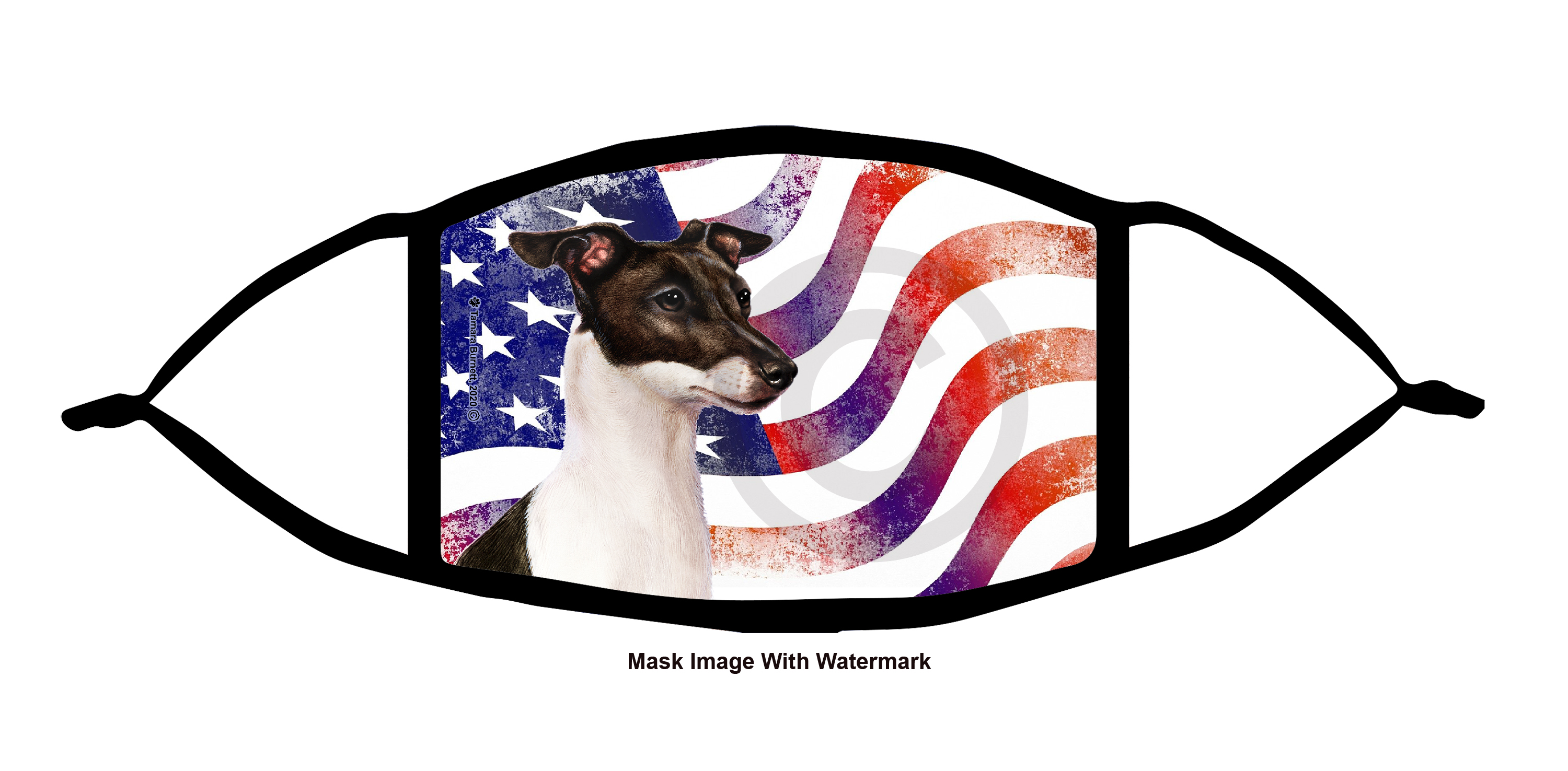 An image of product 12104 Italian Greyhound (Black and White) Patriotic Pups Cloth Face Mask
