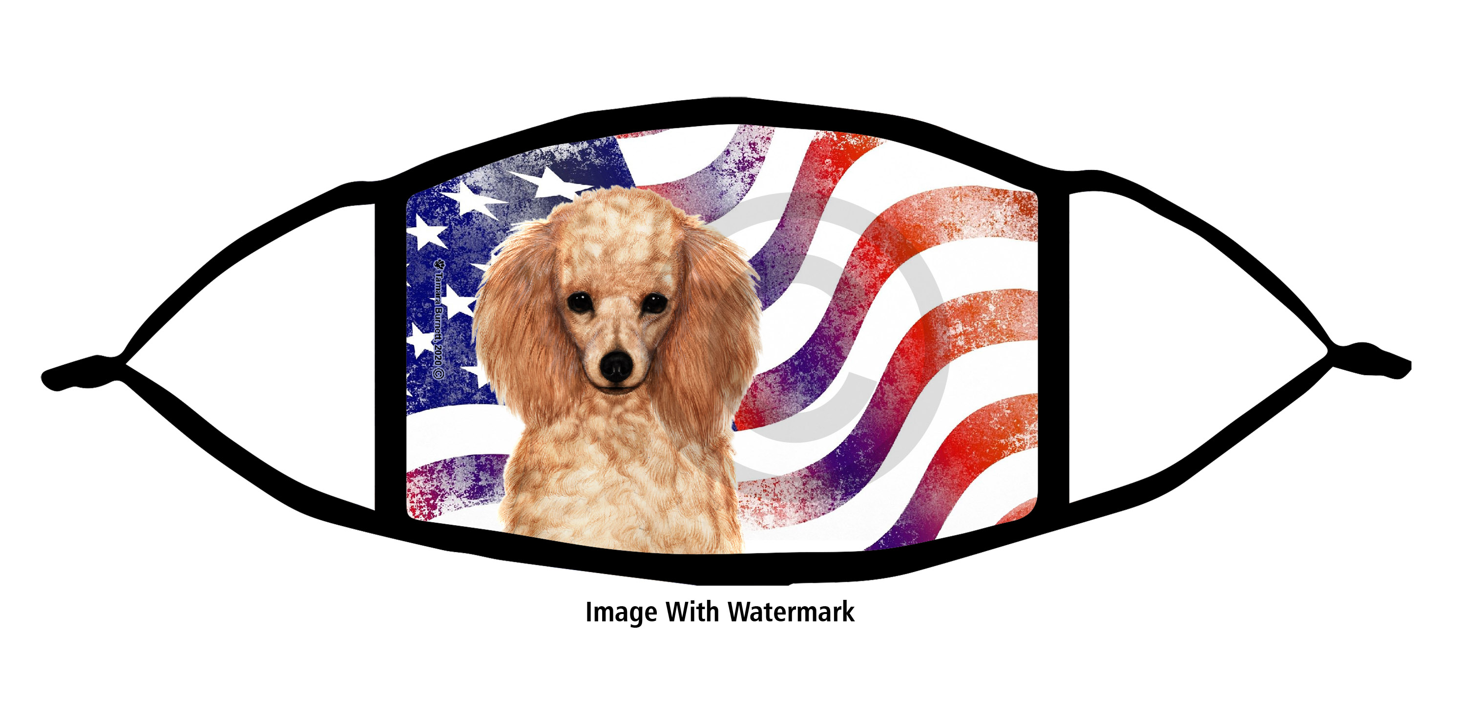 An image of product 12162 Poodle (White) Patriotic Pups Cloth Face Mask