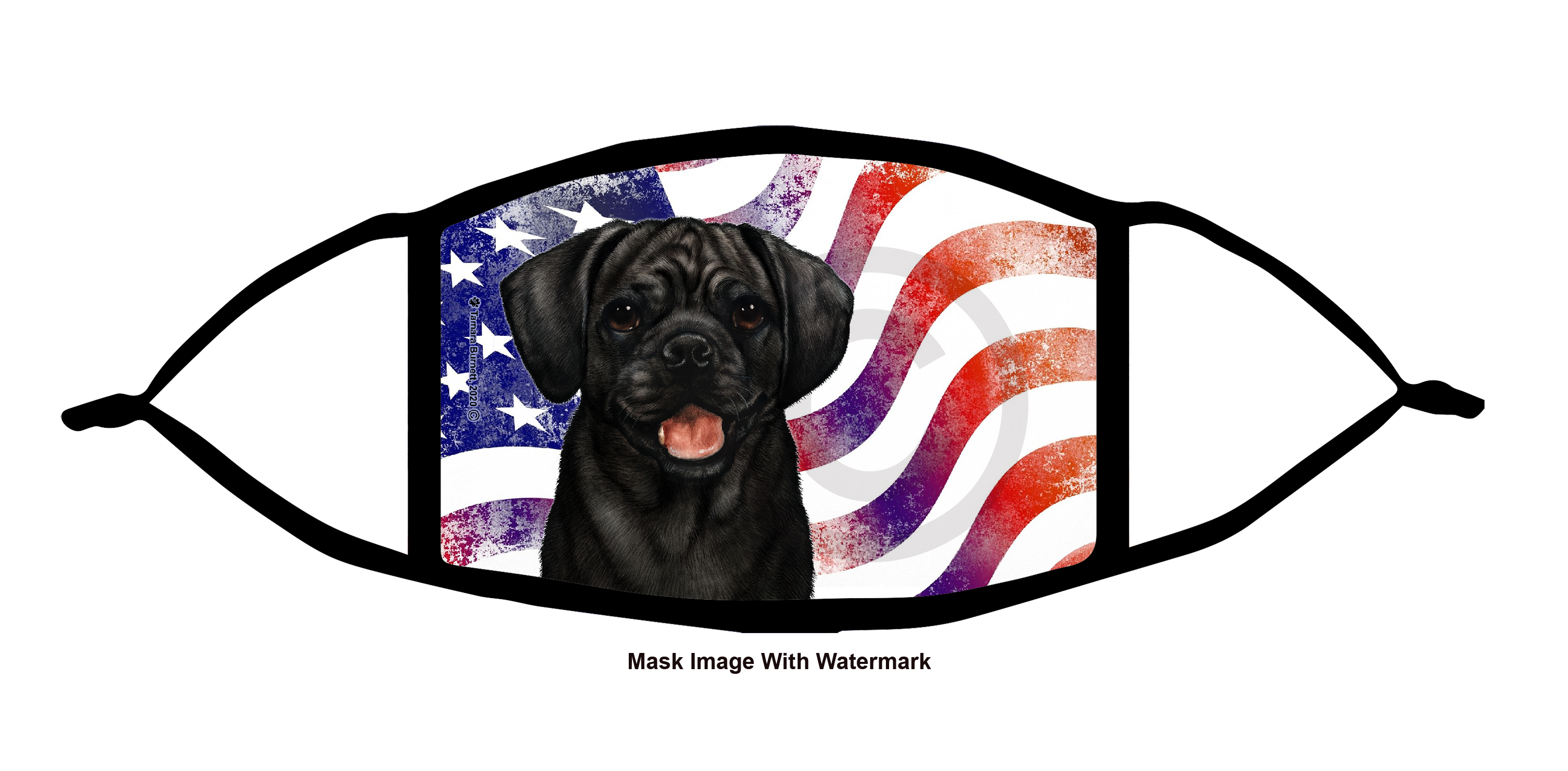 An image of product 12170 Puggle (Black) Patriotic Pups Cloth Face Mask