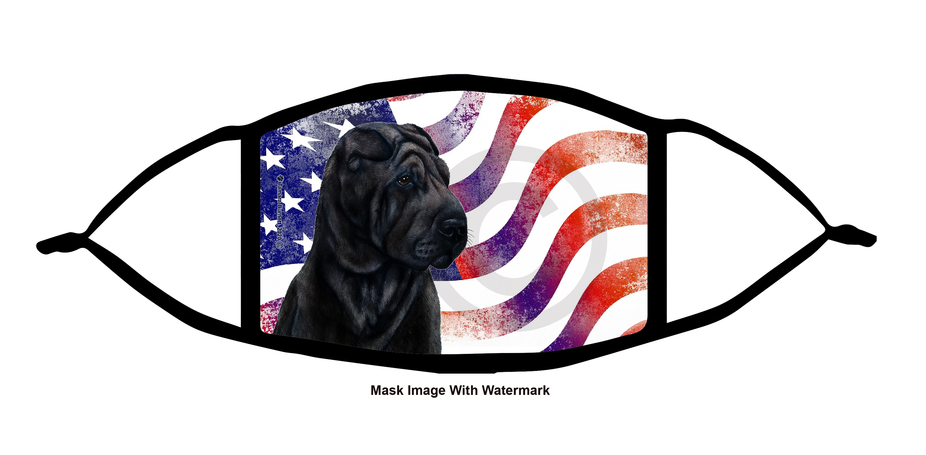 An image of product 12180 Shar Pei (Black) Patriotic Pups Cloth Face Mask