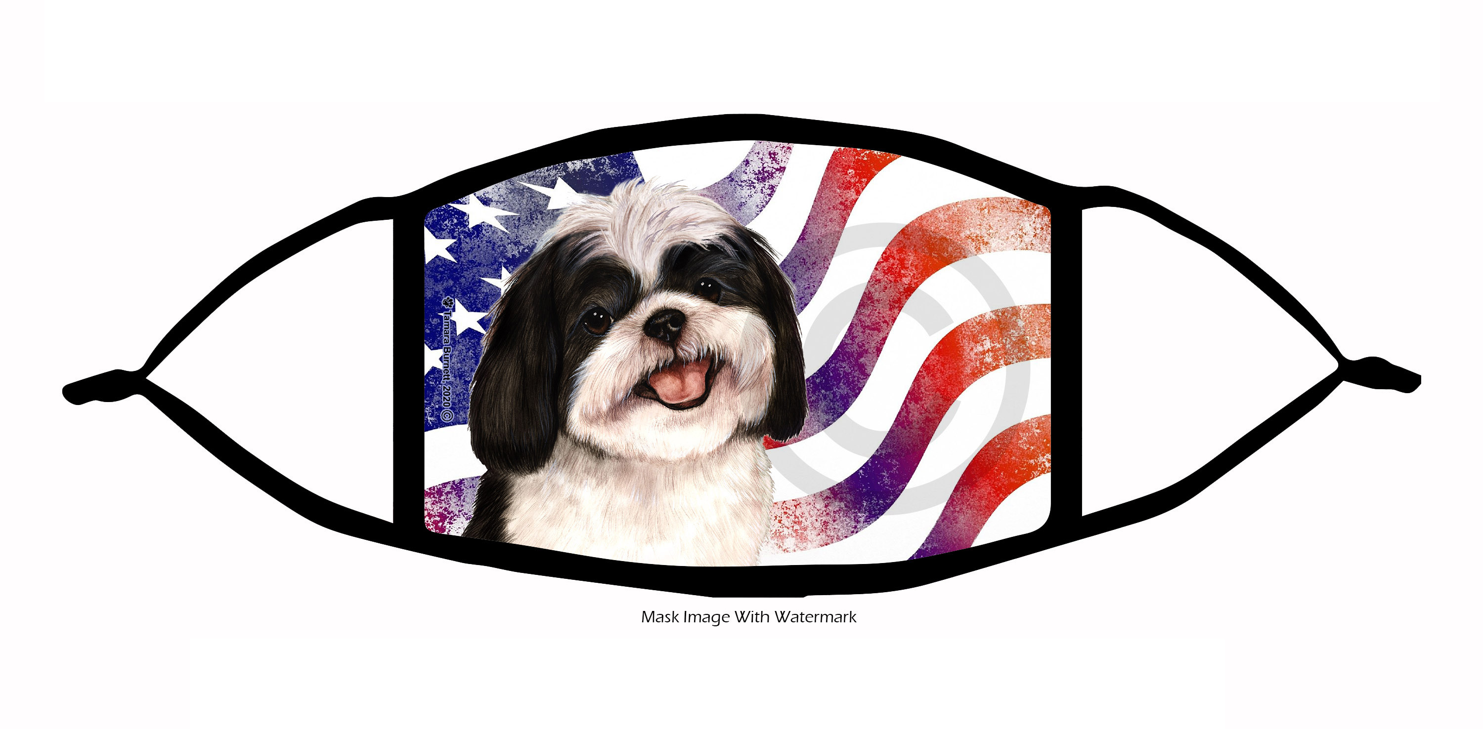 An image of product 12184 Shih Tzu (Black and White) Patriotic Pups Cloth Face Mask