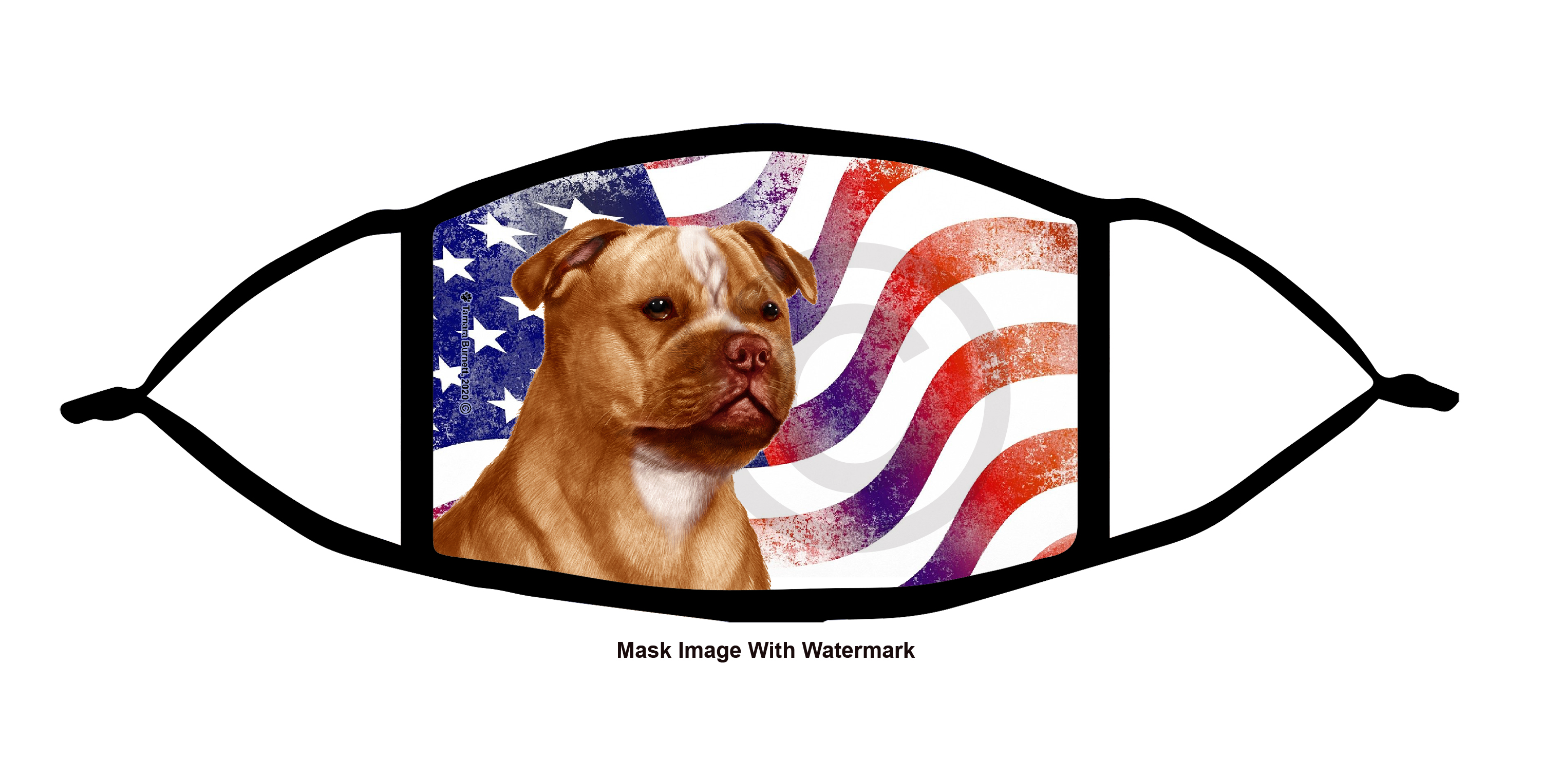 Staffordshire Bull Terrier (Orange and White) Patriotic Pups Cloth Face Mask Image
