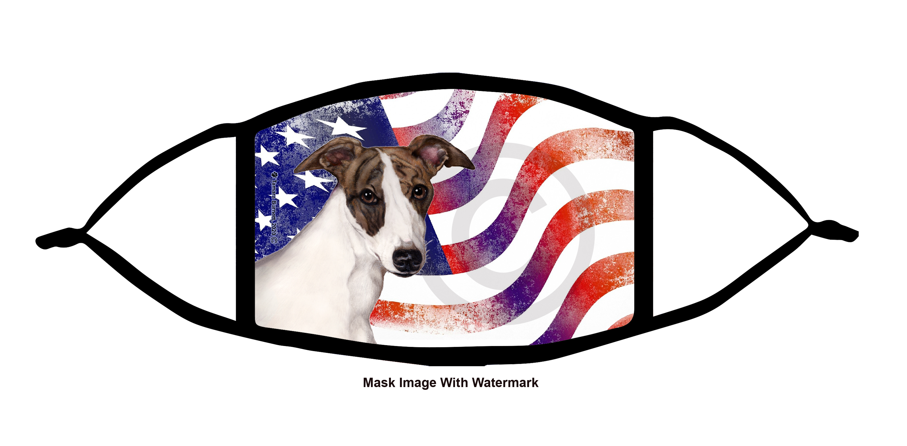 Whippet (Dark Brindle and White) Brindle Patriotic Pups Cloth Face Mask Image