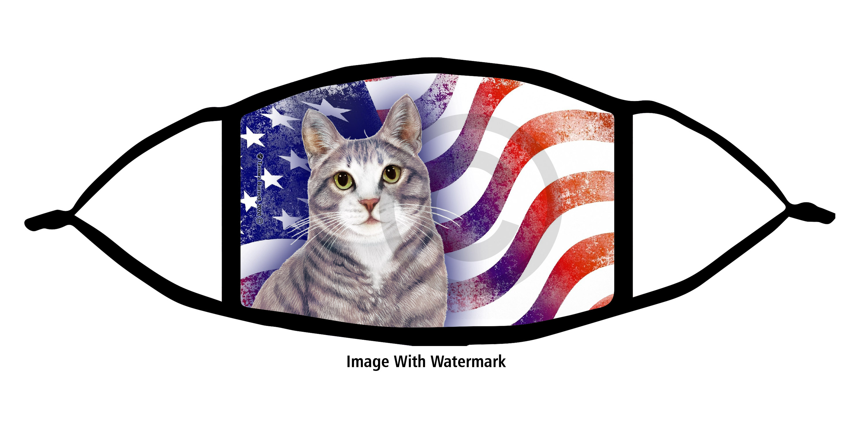 Cat (Blue and White, Tuxedo) Patriotic Pups Cloth Face Mask Image