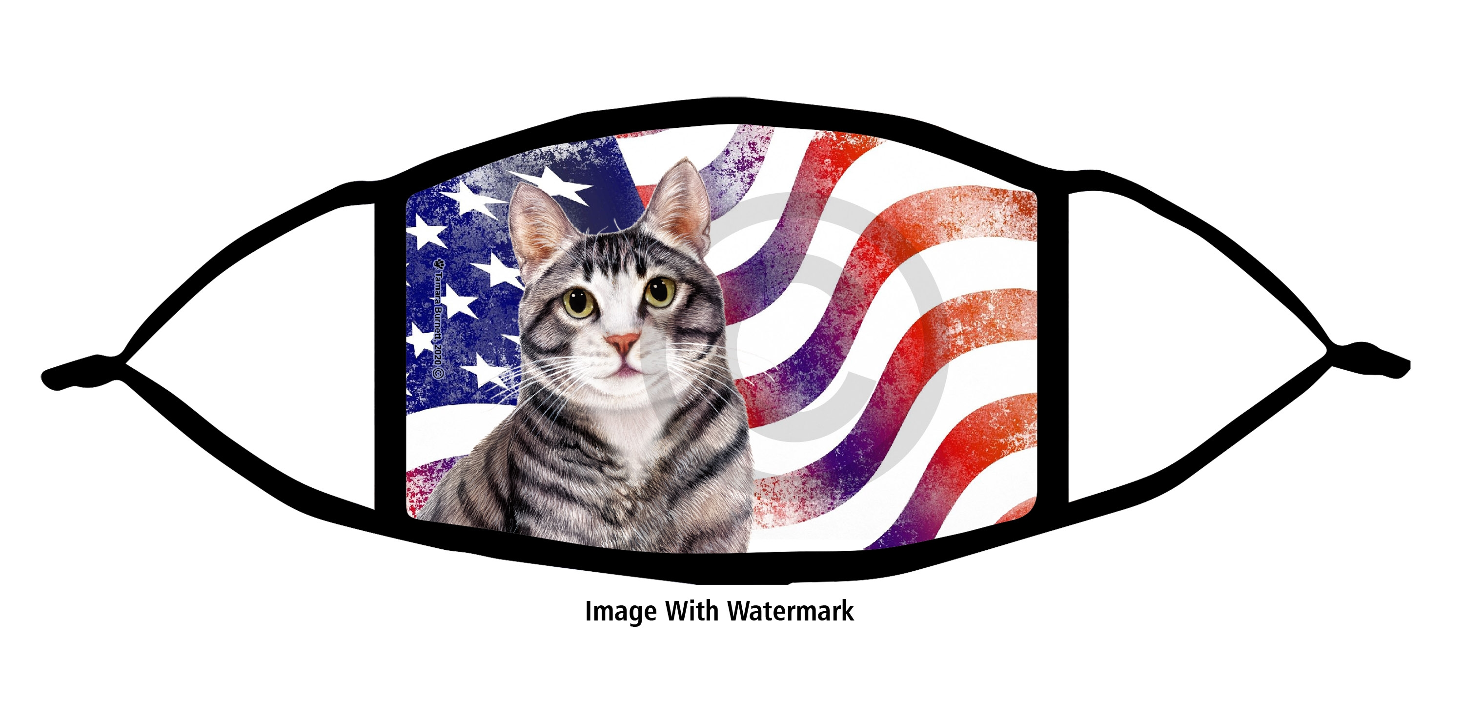 Cat (Silver and White, Tuxedo) Patriotic Pups Cloth Face Mask Image
