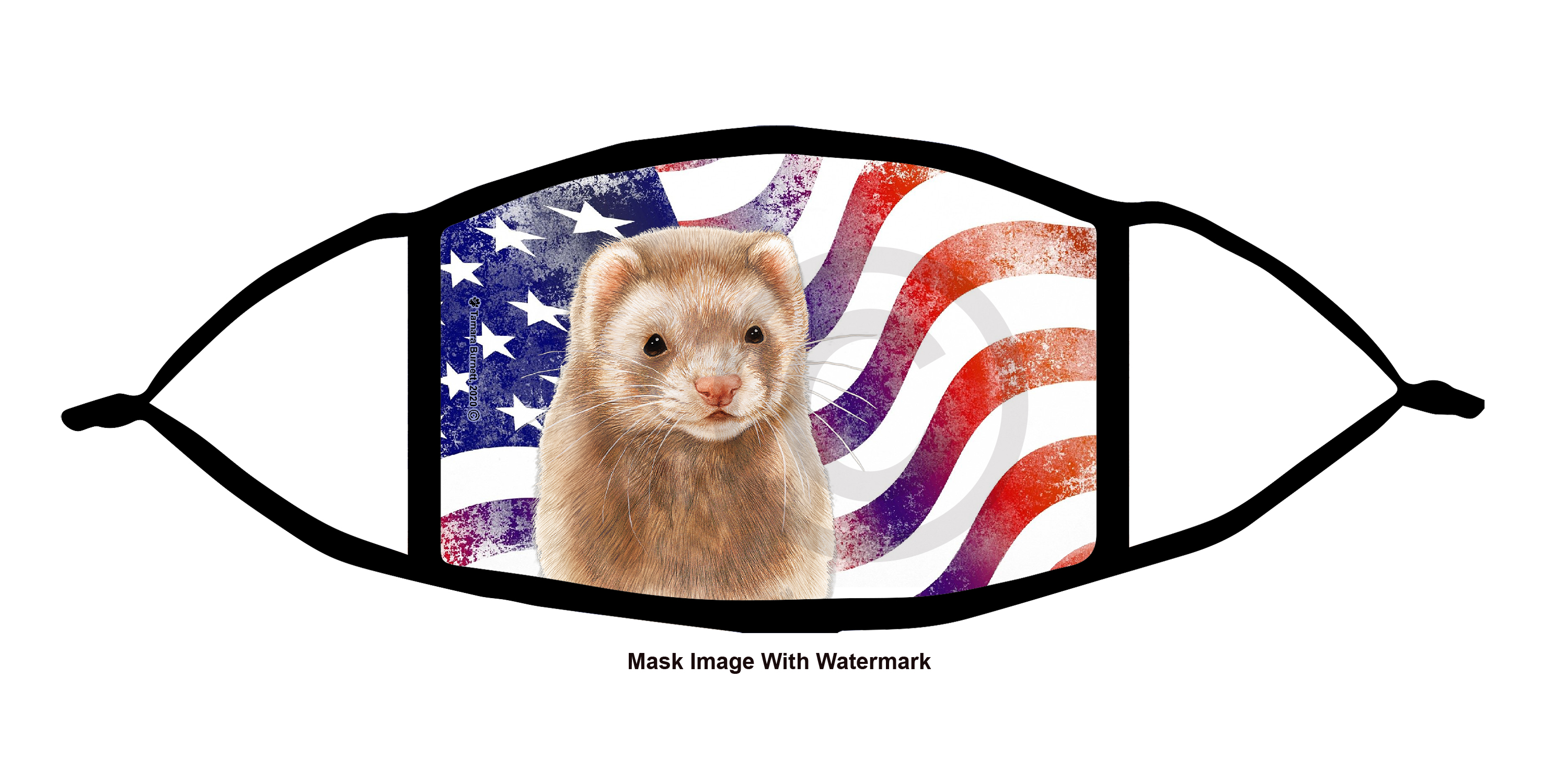 An image of product 12226 Ferret (Cinnamon) Patriotic Pups Cloth Face Mask