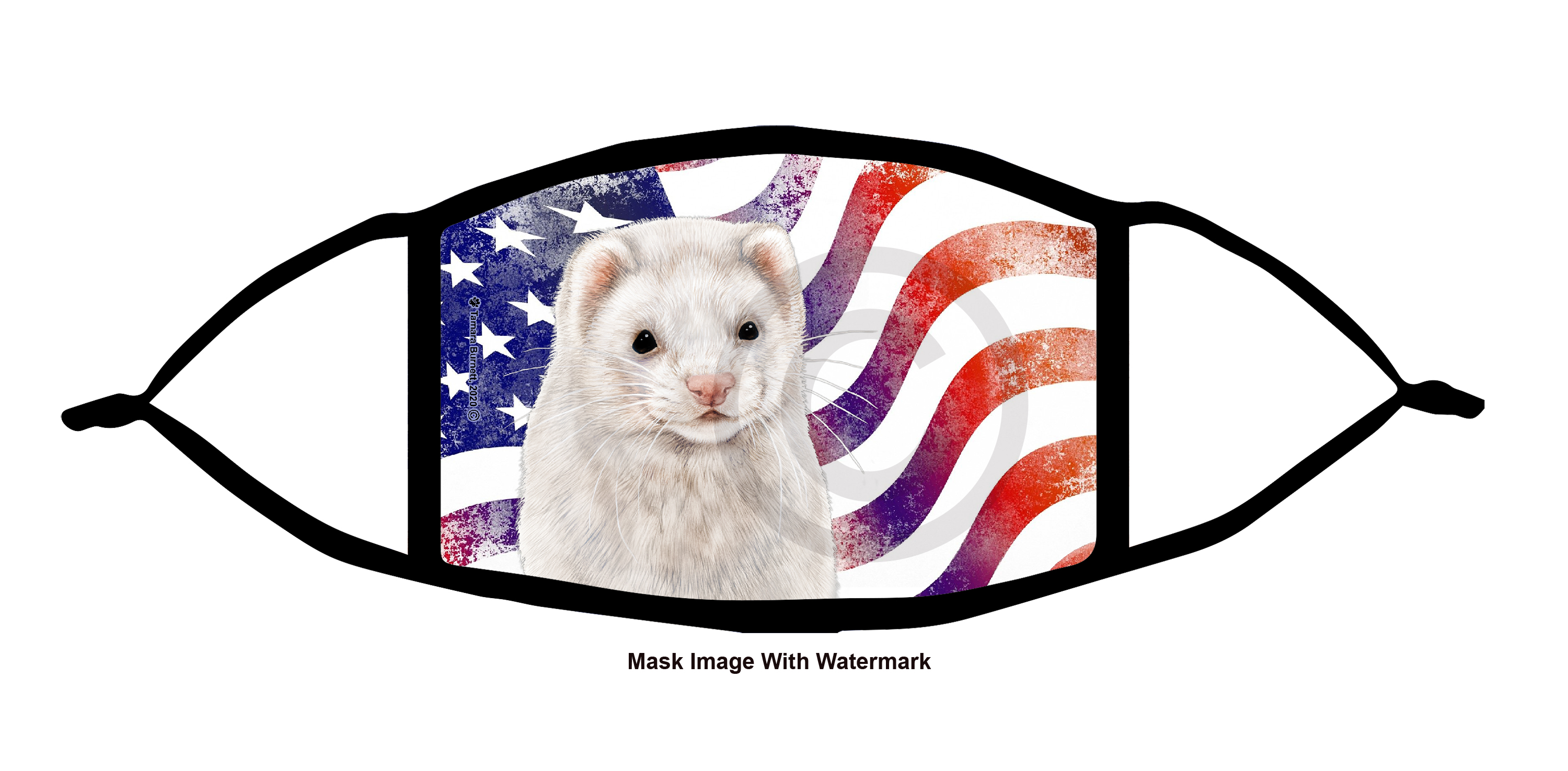An image of product 12227 Ferret (Dark Eyed White) Patriotic Pups Cloth Face Mask