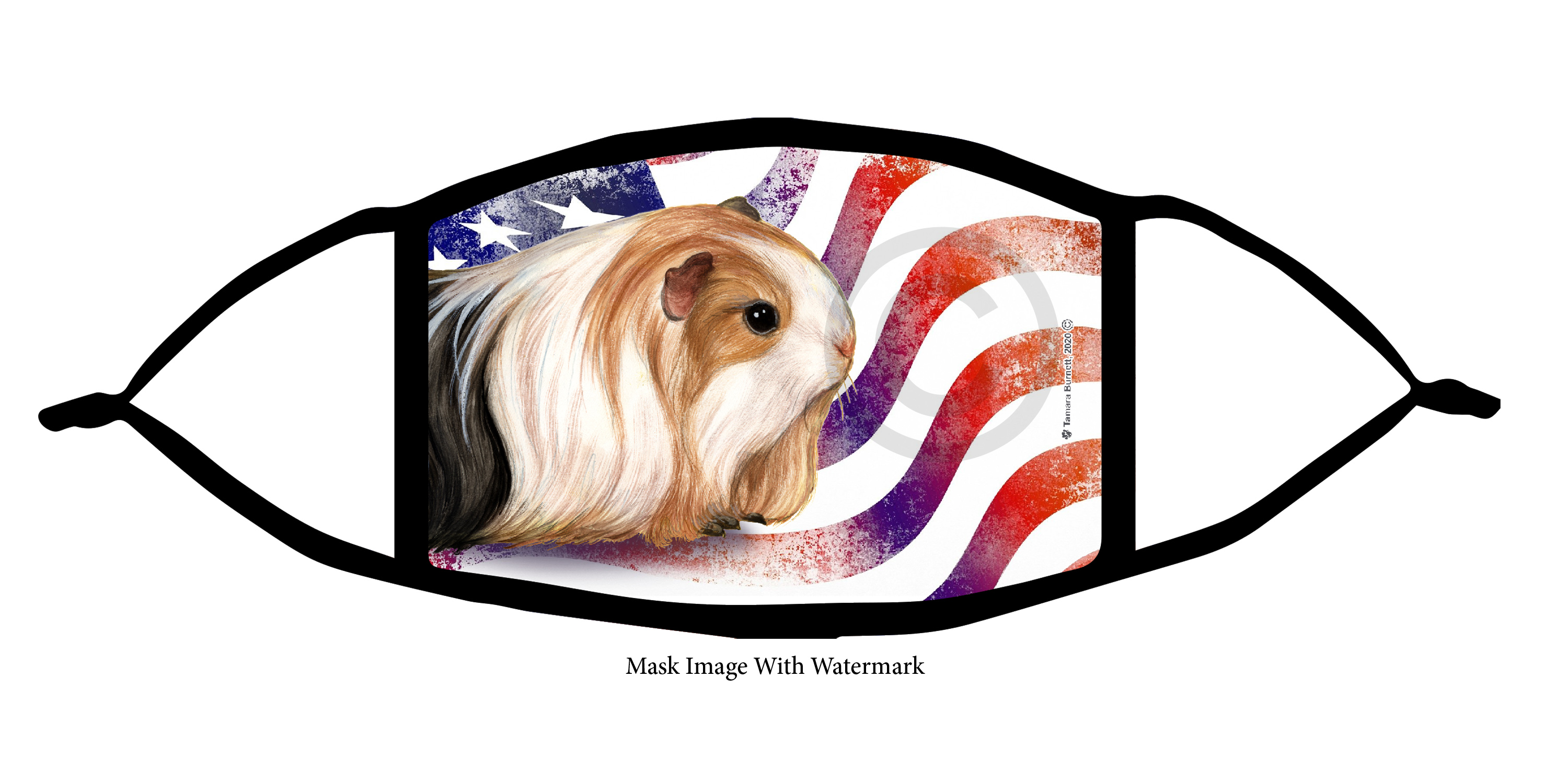 An image of product 12233 Guinea Pig (Silkie) Patriotic Pups Cloth Face Mask