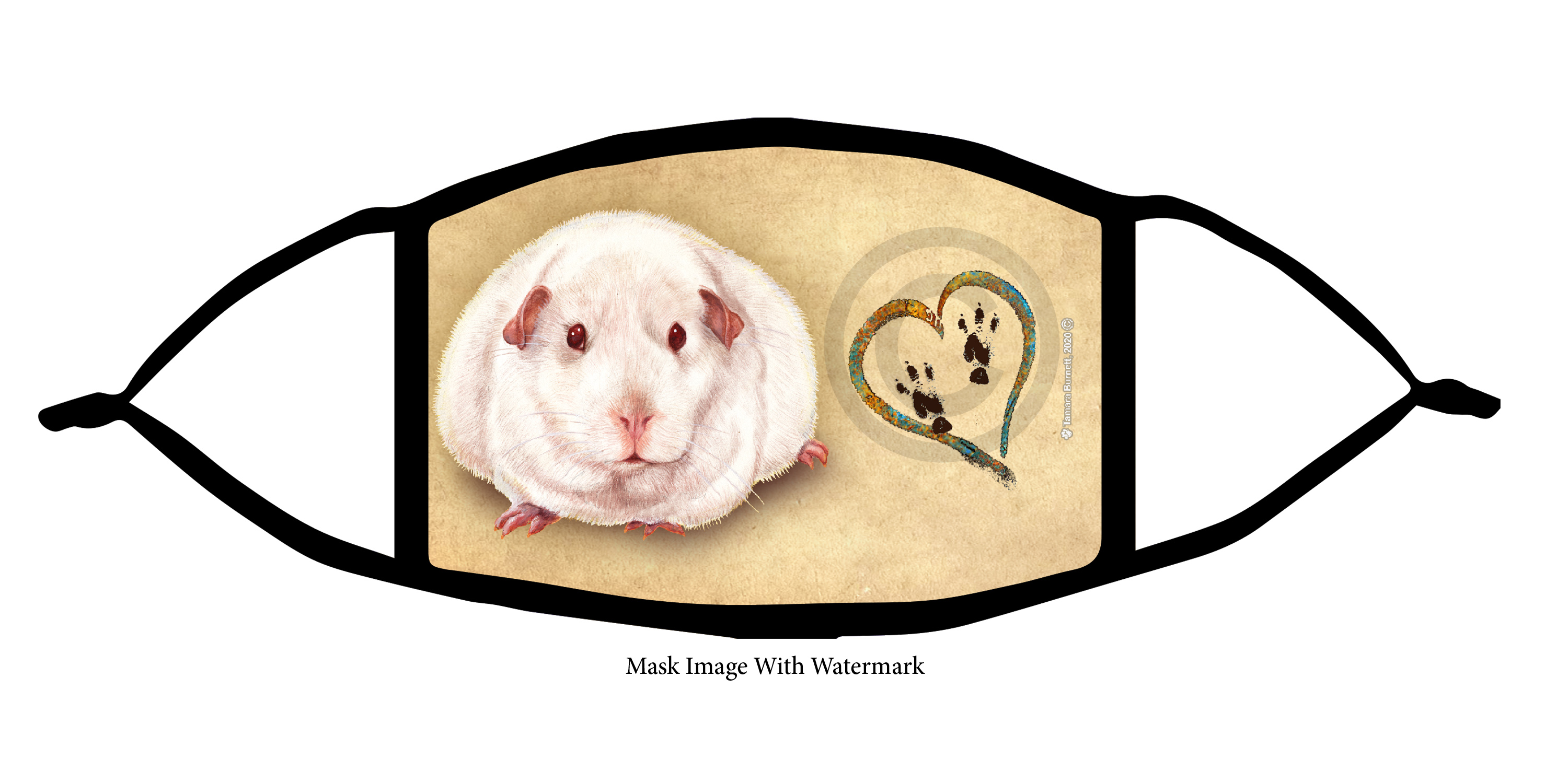Guinea Pig (Pink Eyed White) Paws On My Heart Cloth Face Mask Image