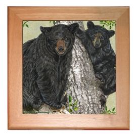 An image of product 12792 Black Bear Kitchen Ceramic Trivet Framed in Pine 8" x 8"