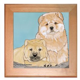 An image of product 12838 Chow Chow Dog Kitchen Ceramic Trivet Framed in Pine 8" x 8"